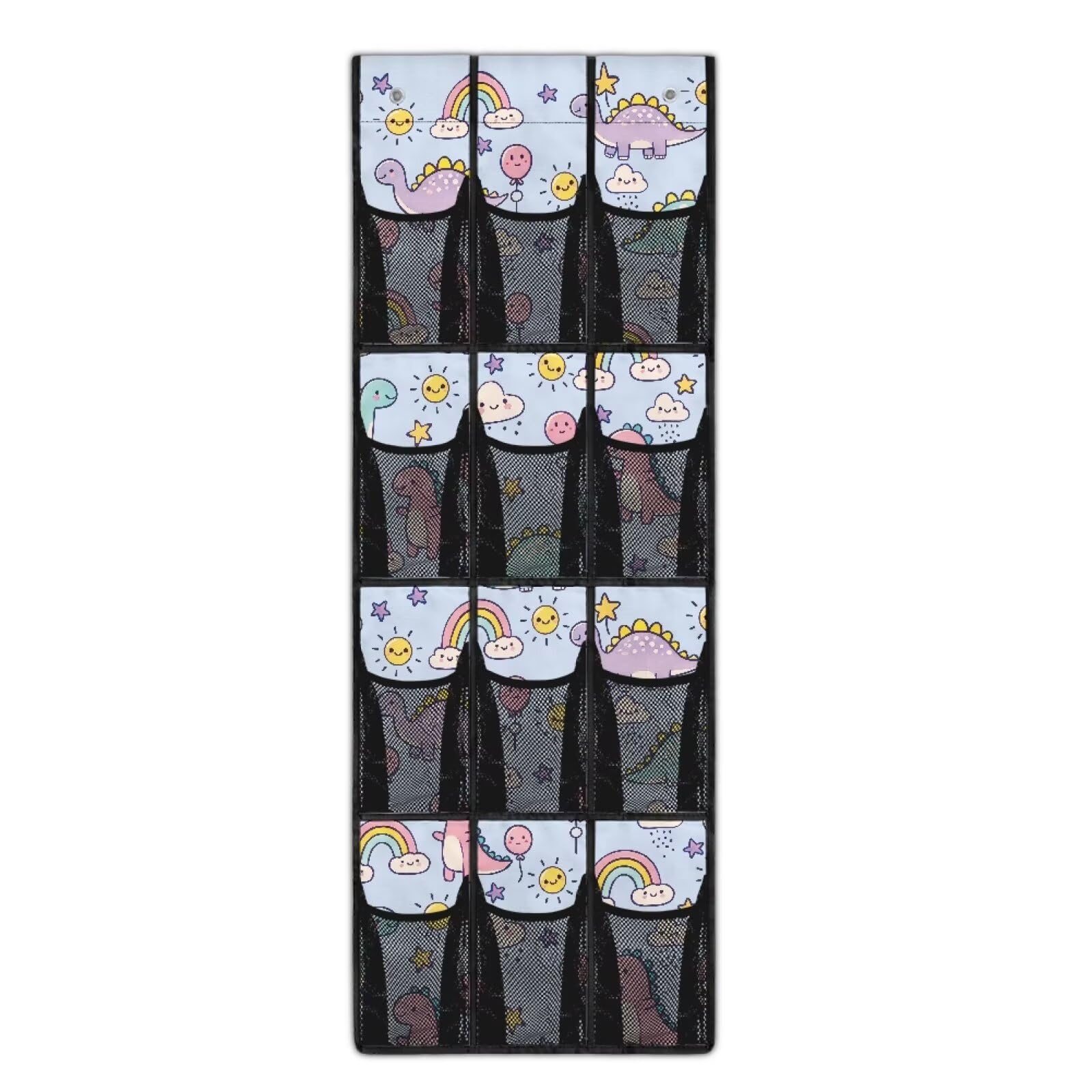 Sellikakes Cute Dinosaur Over The Door Shoe Organizer Space Saving Foldable Hanging Storage Holder 12 Mesh Pockets for Bathroom Bedroom
