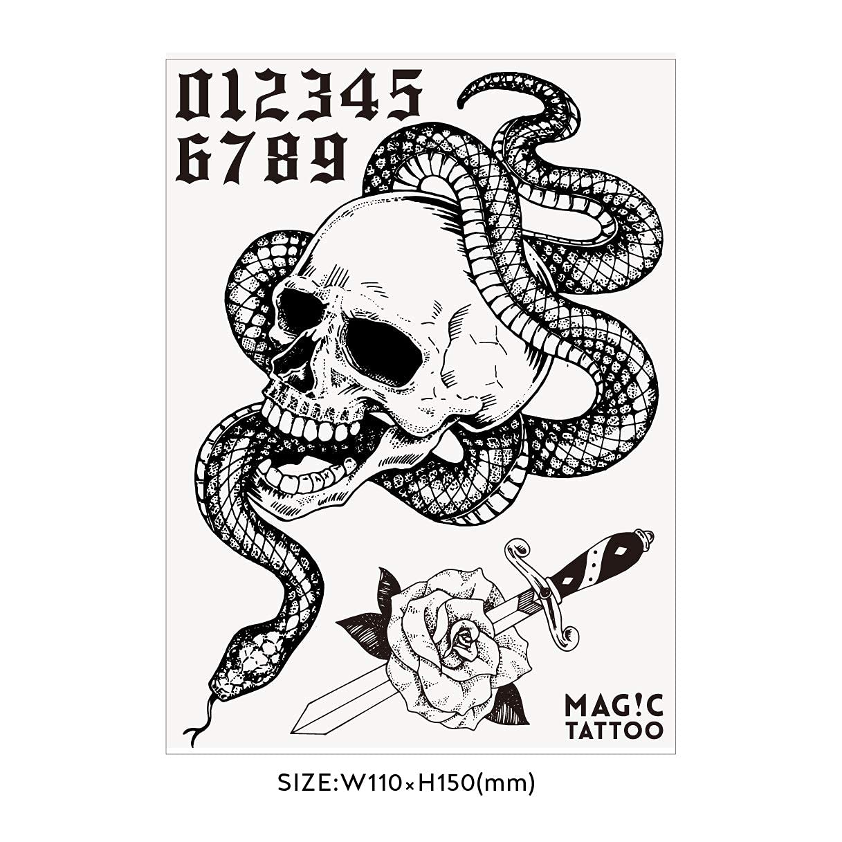 Amazon.co.jp: 【2枚セット】No.032_Skull&snake/髑髏,蛇,薔薇,ダガー