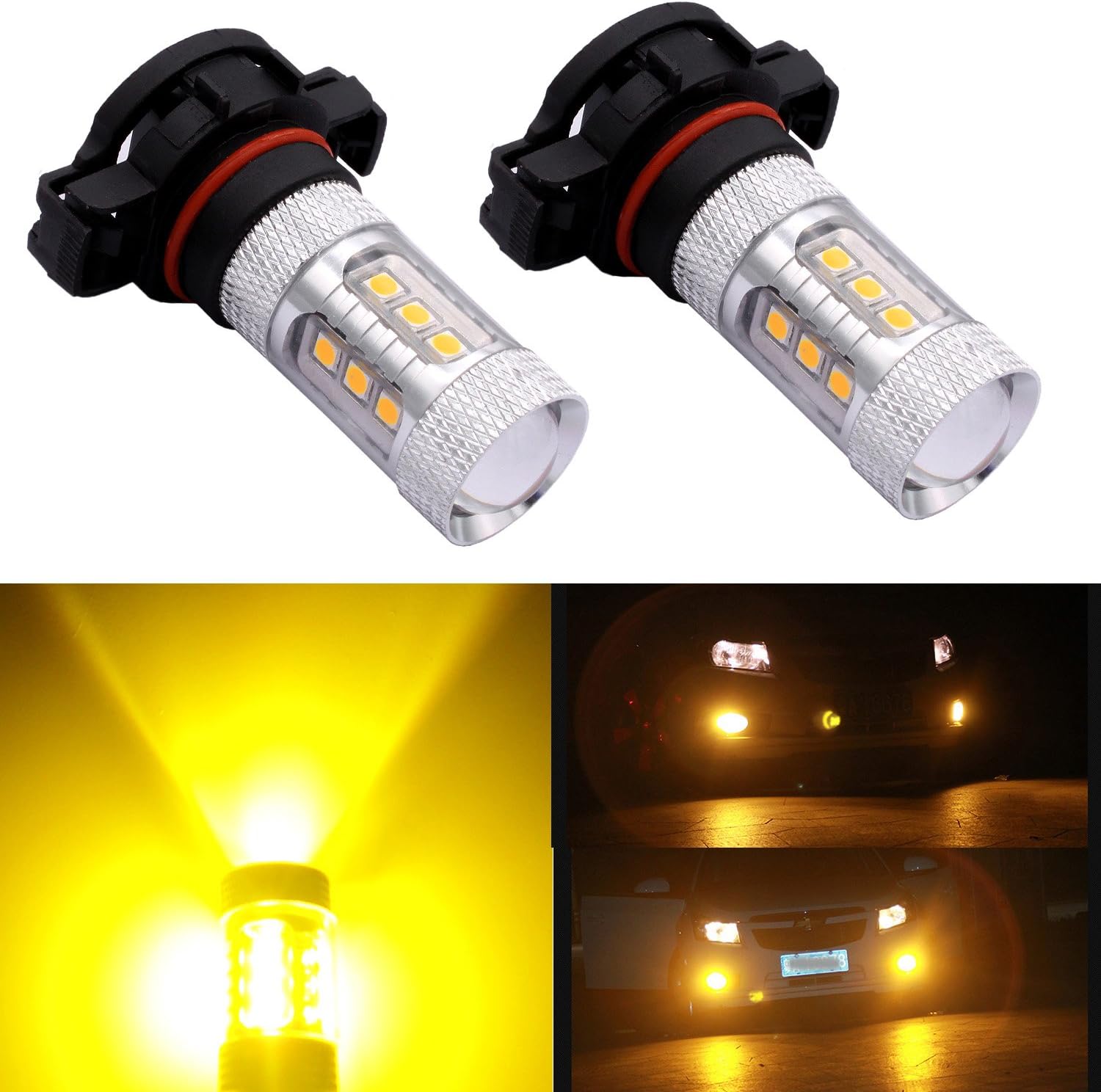 DunGu 2504 PSX24W LED Fog Light Bulb DRLs Replacements Error Free Projector Gold Yellow Pack of 2