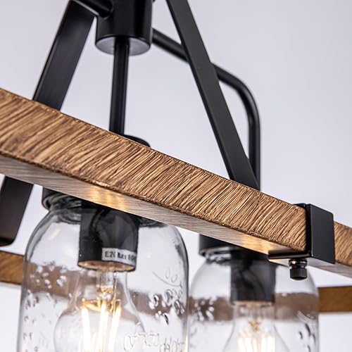 Miniatura 8 de Wellmet Lámpara de araña de isla de cocina, tarro de masón, lámpara colgante de 5 luces de pintura de madera para sala de estar, mesa de comedor,