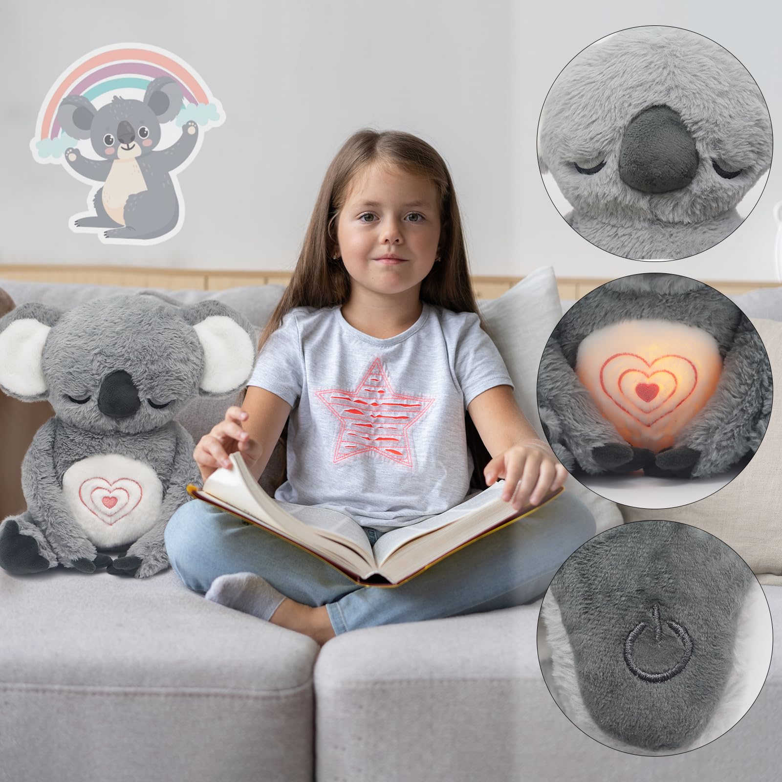 IUTOYYE Koala che Respira Peluche Pupazzo Lontra che Respira Peluche Koala Calmante Lenitivo Orso con Luci e Movimento Respiratorio Orsetto Rilassante