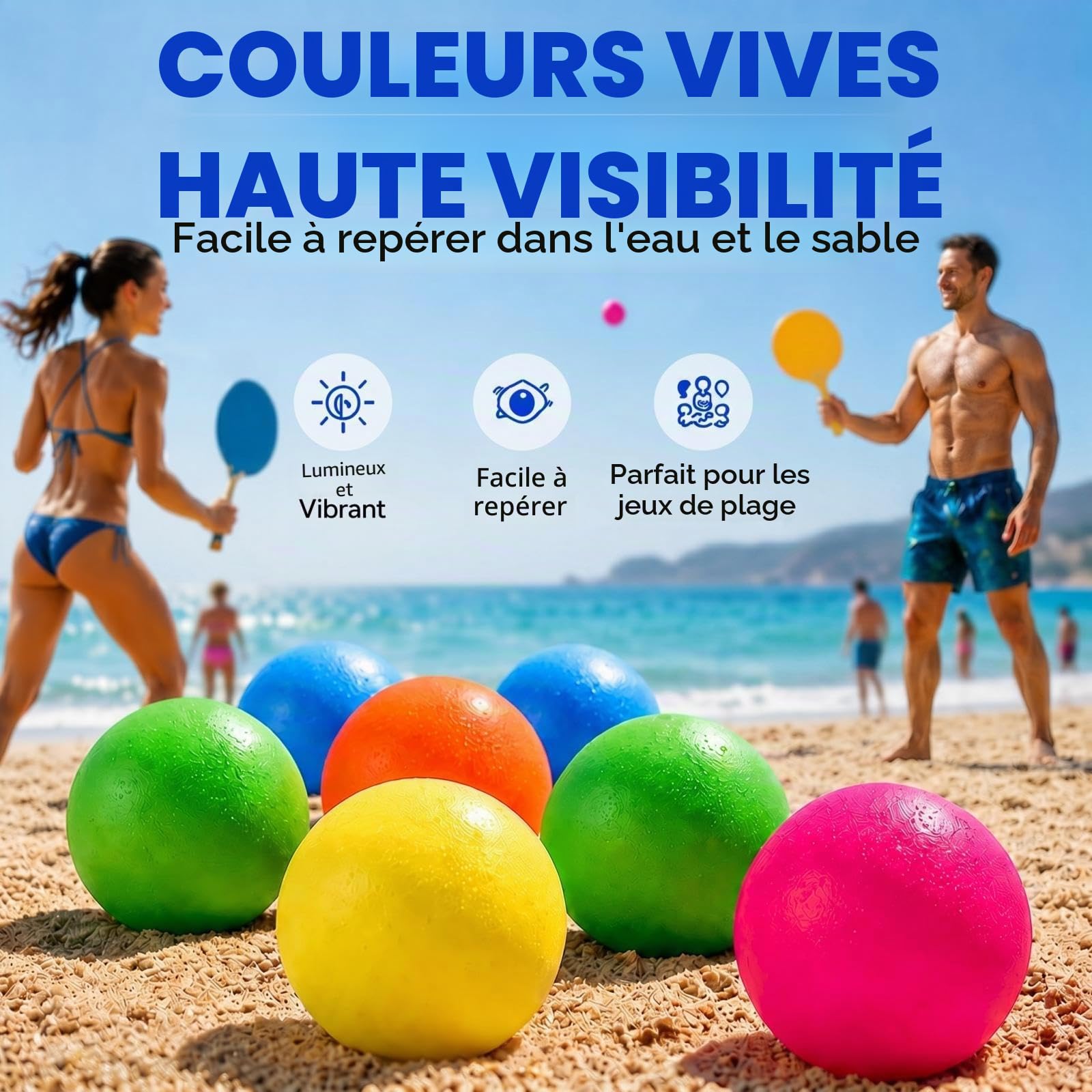 Sumind 5 Pièces Balles de Plage de Remplacement Balles de Rechange de Pagaie de Plage Balles de Plage Supplémentaires pour Activités de Plein Air, Assortiment de Couleurs Haute Visibilité