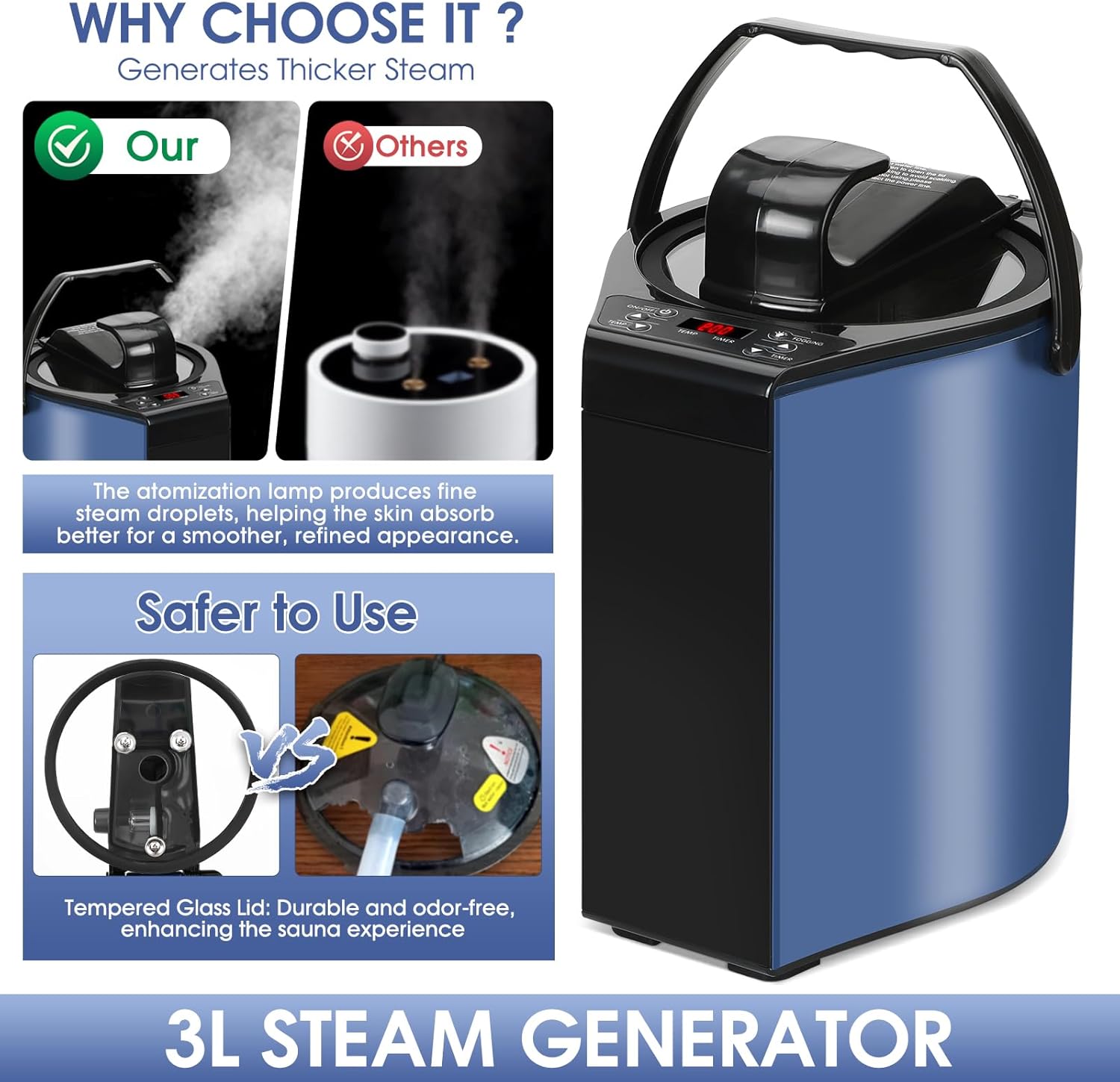 Portable Steam Sauna Tent for Home – Dual Mode Standing/Sitting Sauna Box with 9-Level Temperature Control (95-140°F), 3L Steamer & Wireless Remote, Large Size 72 Auto Shut-Off