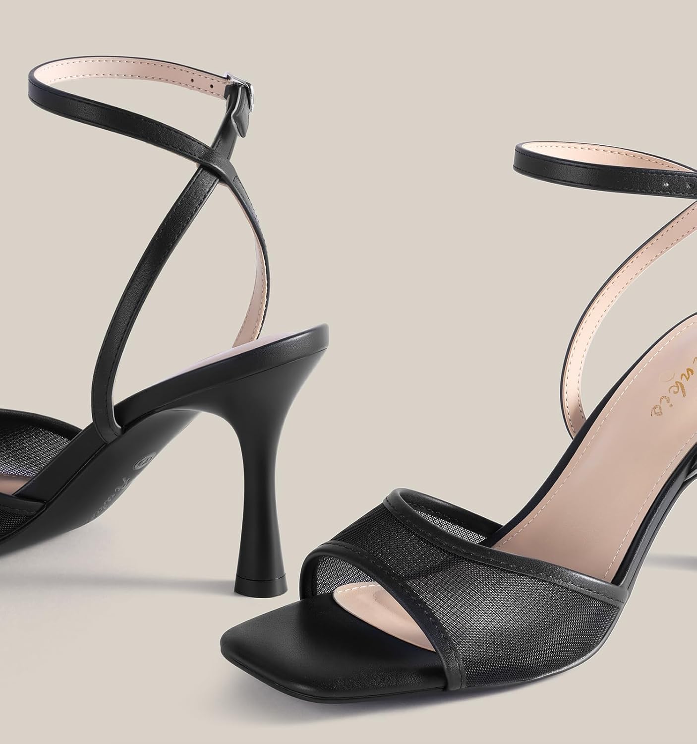 Ankis Black Nude Heels Strappy Open Toe Heel for Women High Heels Mesh Stiletto Heeled Sandals Wedding Party Dress Shoes 3IN - Image 4