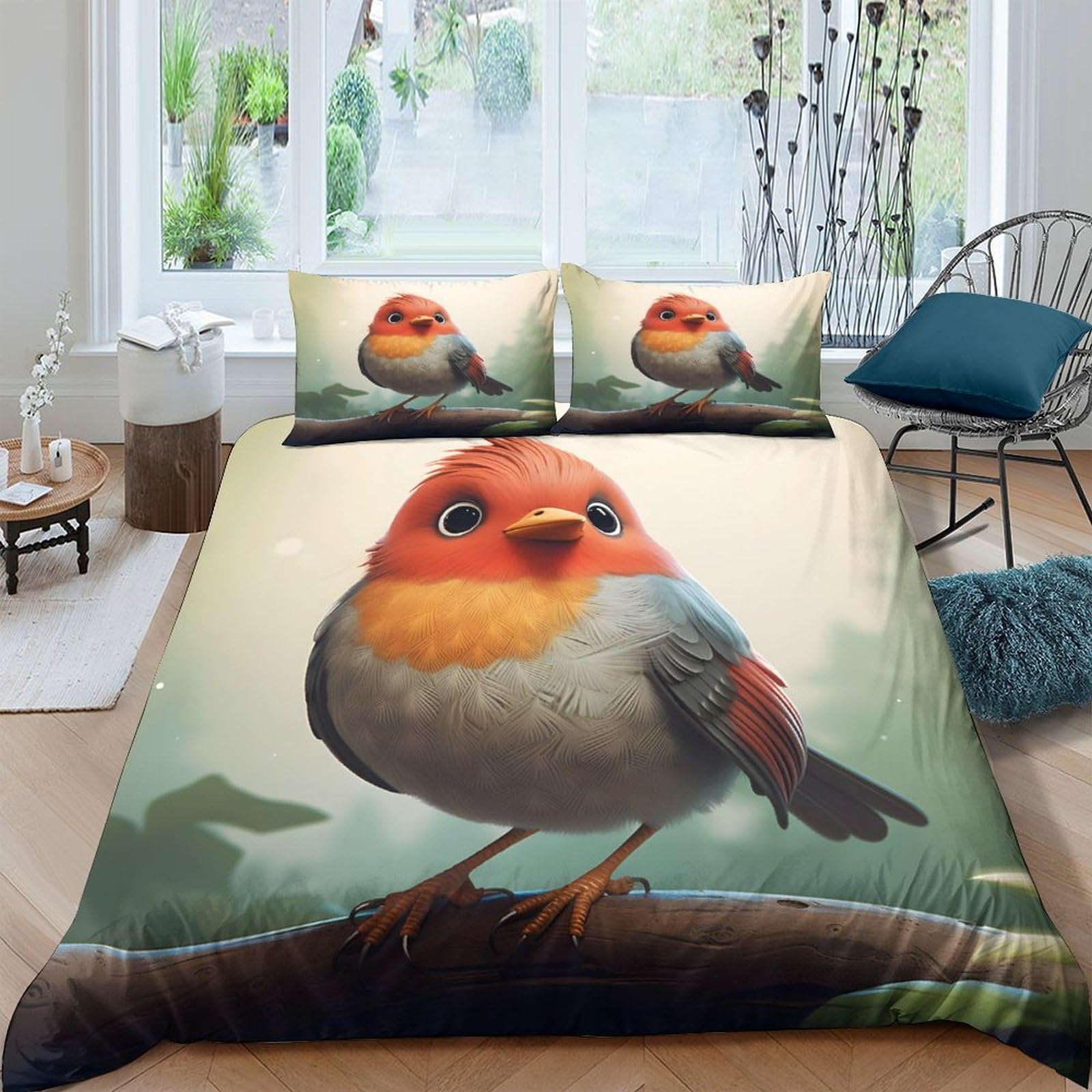 Ctjqhvkz Style-5 3D Printed Cute Robin Fitted Sheet Microfiber Soft Breathable Forest Bird Mattress Cover For Bedroom Decor Single（135X200cm）