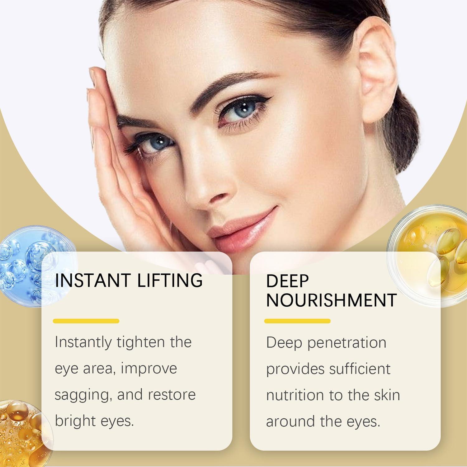 Sérum Contour des Yeux, Contour des Yeux, Poches et les cernes avec 360° Eye Roller Massage Ball, Crème Anti Cernes et Rides Instantané, Poches Sous Et réduit，Convient aux hommes et aux femmes 10ML