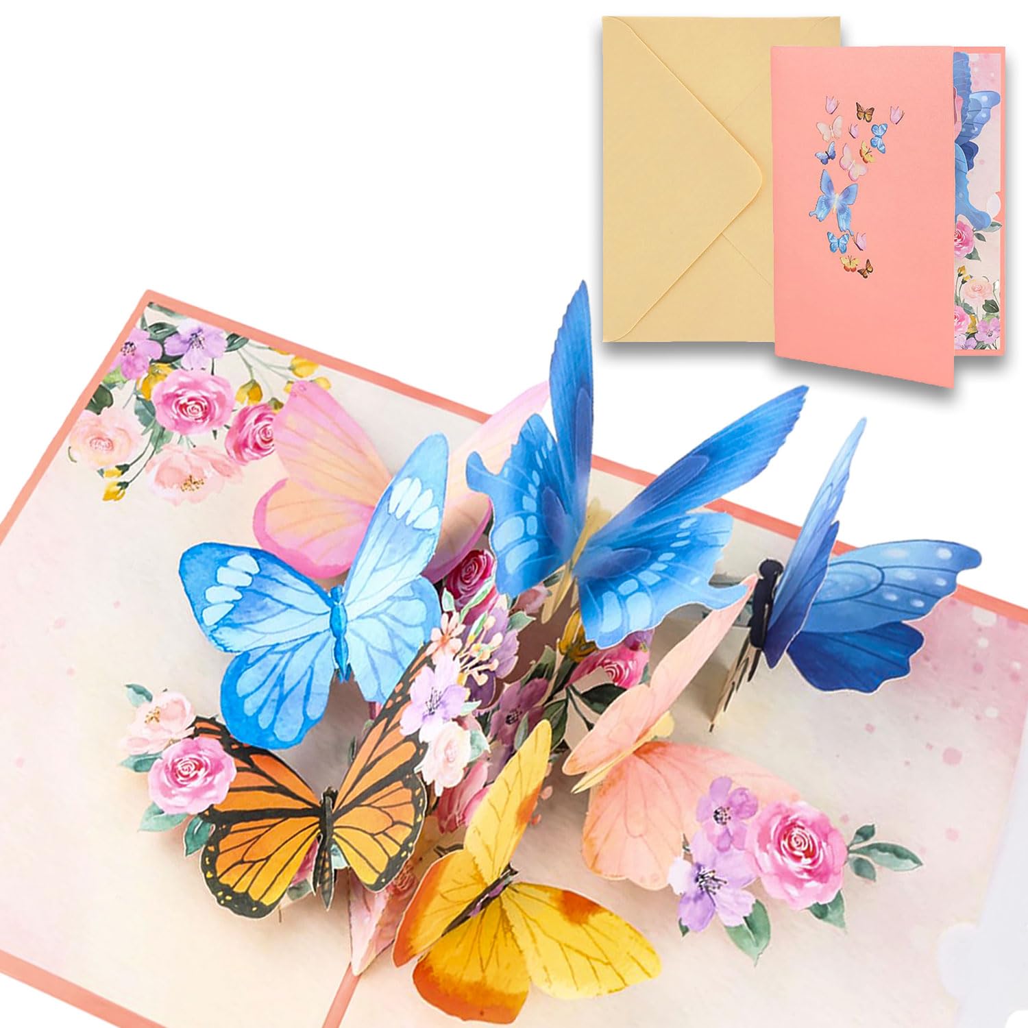 Biglietto Di Auguri 3D Pop Up Con Farfalle E Bouquet Di Fiori - Fustellato Laser, Con Busta, Per Compleanno, Matrimonio, Natale - 4