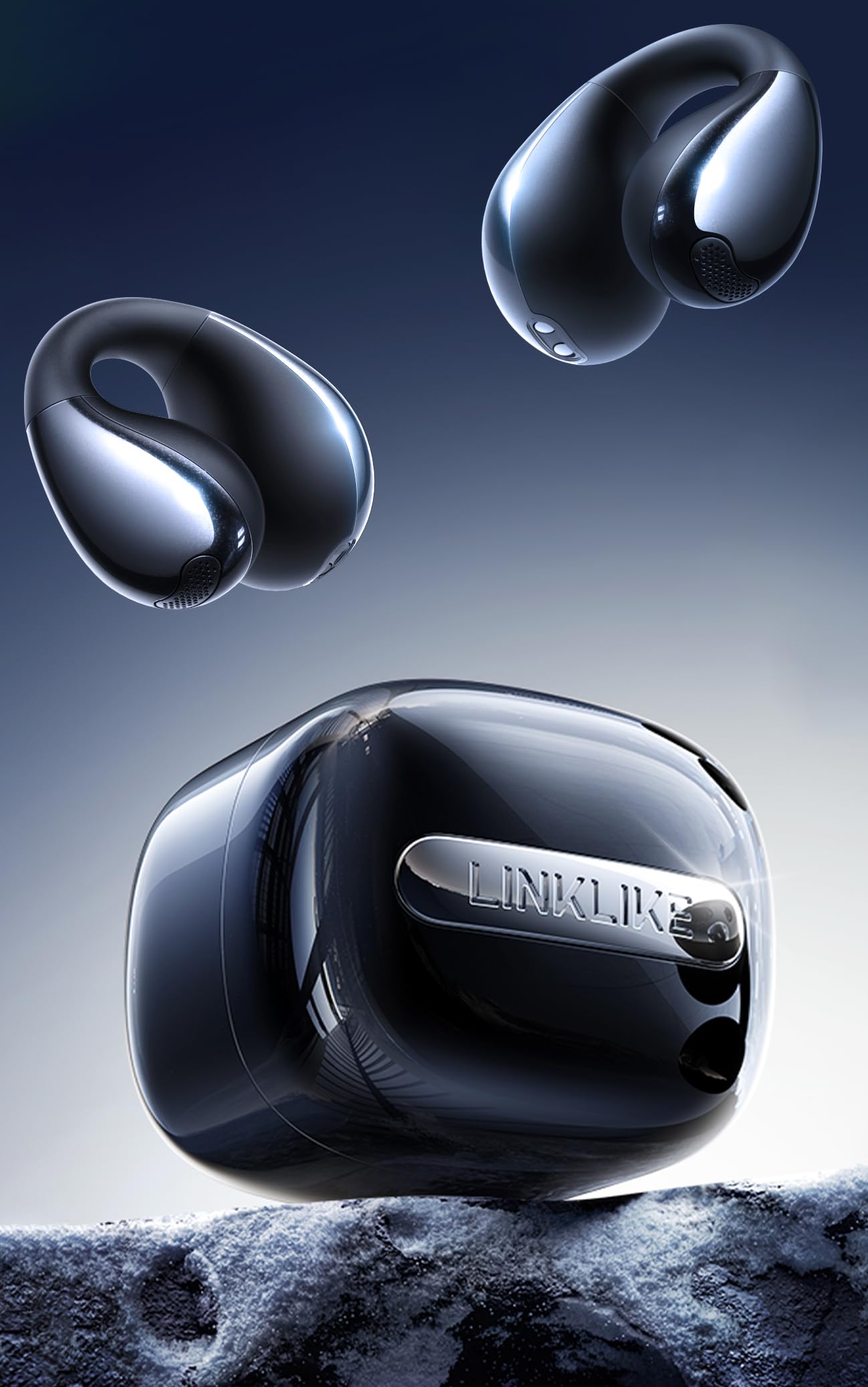 LINKLIKE Linklike Most Comfortable Open Ear Clip-on Earbuds [Patented Zero Pressure & Top Hi-Fi] Hi-Res LDAC, 40H+ Battery, Al Clear Calls & No Sound Leakage, Ultralight 5g Fit for All Ears, Ideal Gifts-Black