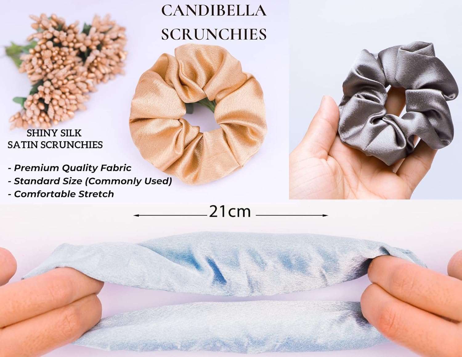 P-BEAUTY Silk Satin Hair Scrunchies, 24 Pack, Multi-Colour Ponytail Holders, Secure Grip Hair Ties for All Hair Types 4