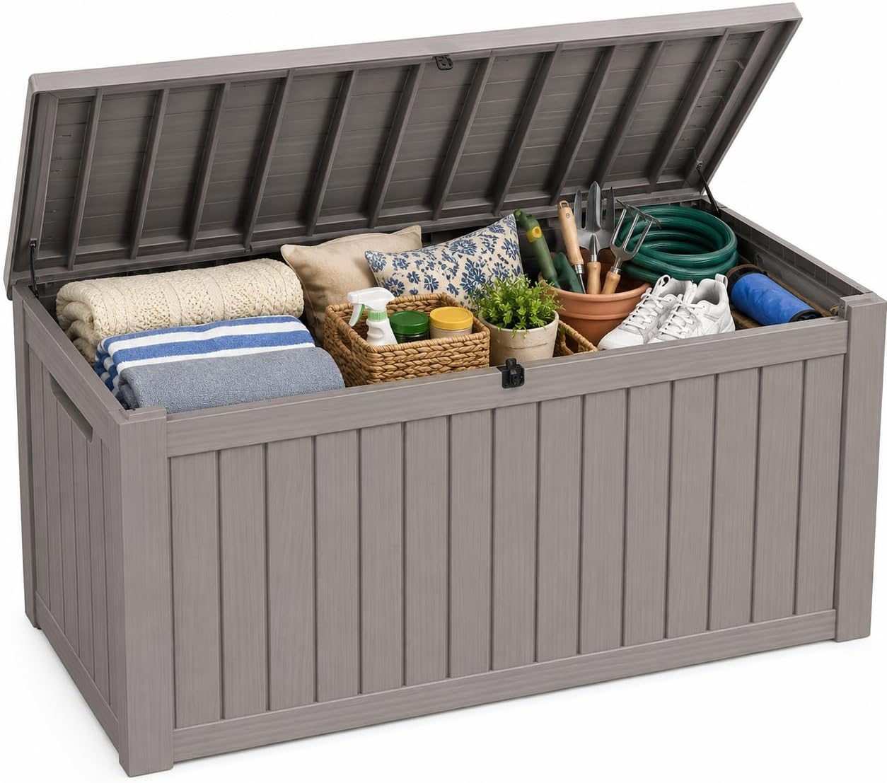 Outdoor Deck Patio Storage Box - 170 Gallon Large Outdoor Deck Box, Plastic Storage Bin with Lid, Outside Toy Box & Pool Storage Container for Cushions, Garden Tools, Towel, Brown