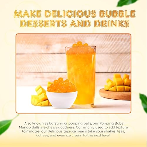 Vista 103 de Fanale Perlas de fresa y mango, veganas, sin OMG, sin gluten, sin grasa, perfectas para té de burbujas, batidos, helados, postres y bebidas, 2