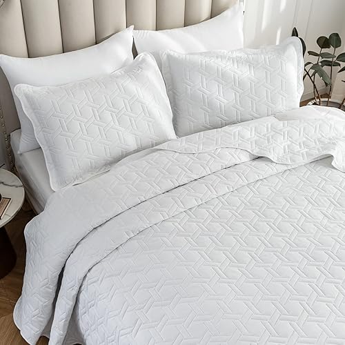 Miniatura 8 de Auemtyn Juego de edredón tamaño King de 3 piezas, colcha de verano suave y ligera, colcha reversible de microfibra para todas las estaciones,