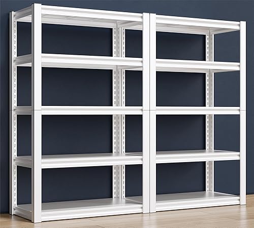 Miniatura 23 de Raybee Estantería de garaje, estantes de almacenamiento de 2000LBS, estantes de metal blancos, estanterías ajustables de 5 niveles de servicio