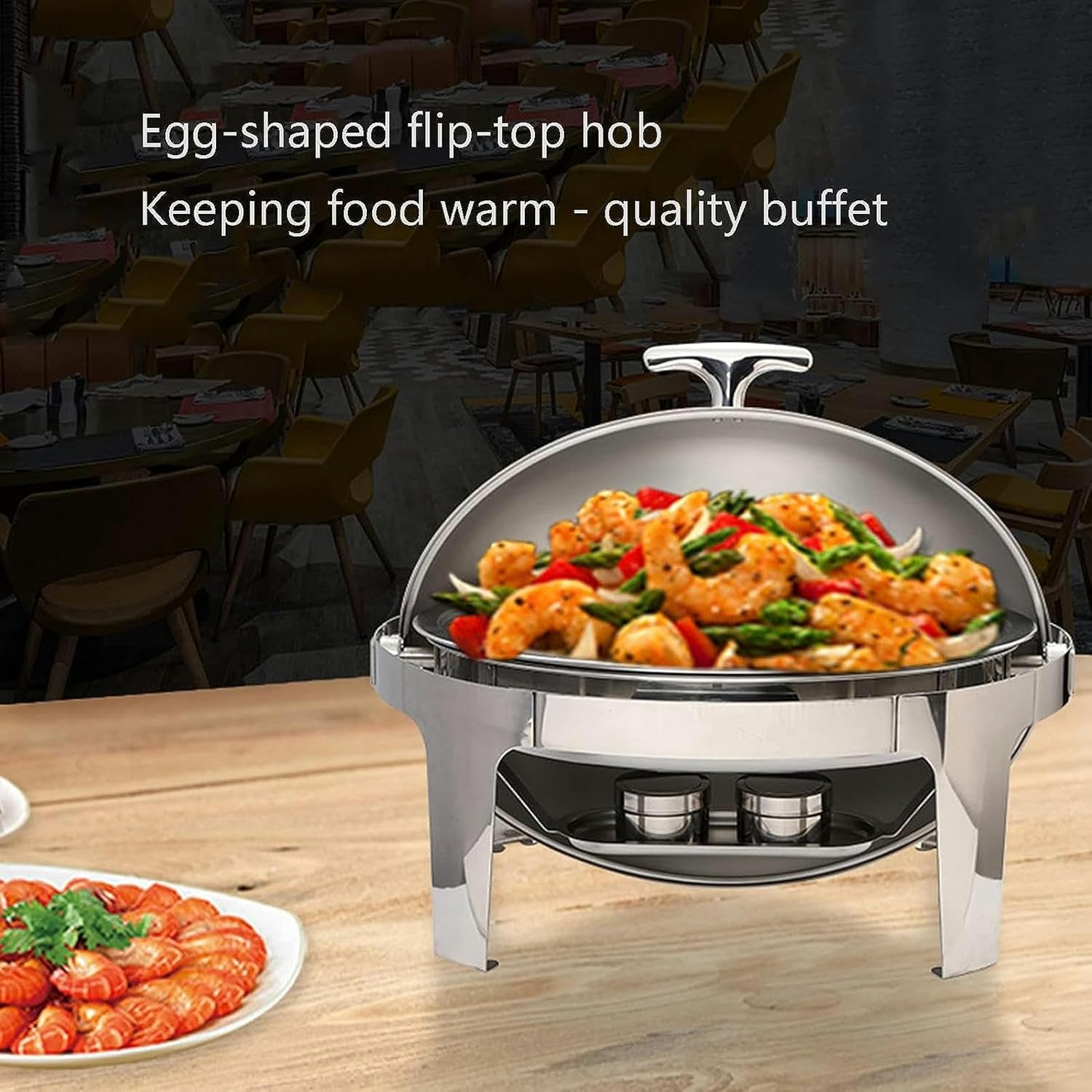 Buffet Server - Hot Pot Buffet Set, Round Heater with Stainless Steel Lid, Hot Plate, Cutlery Set with Fuel Holder, Server with Lid and Food Clip(