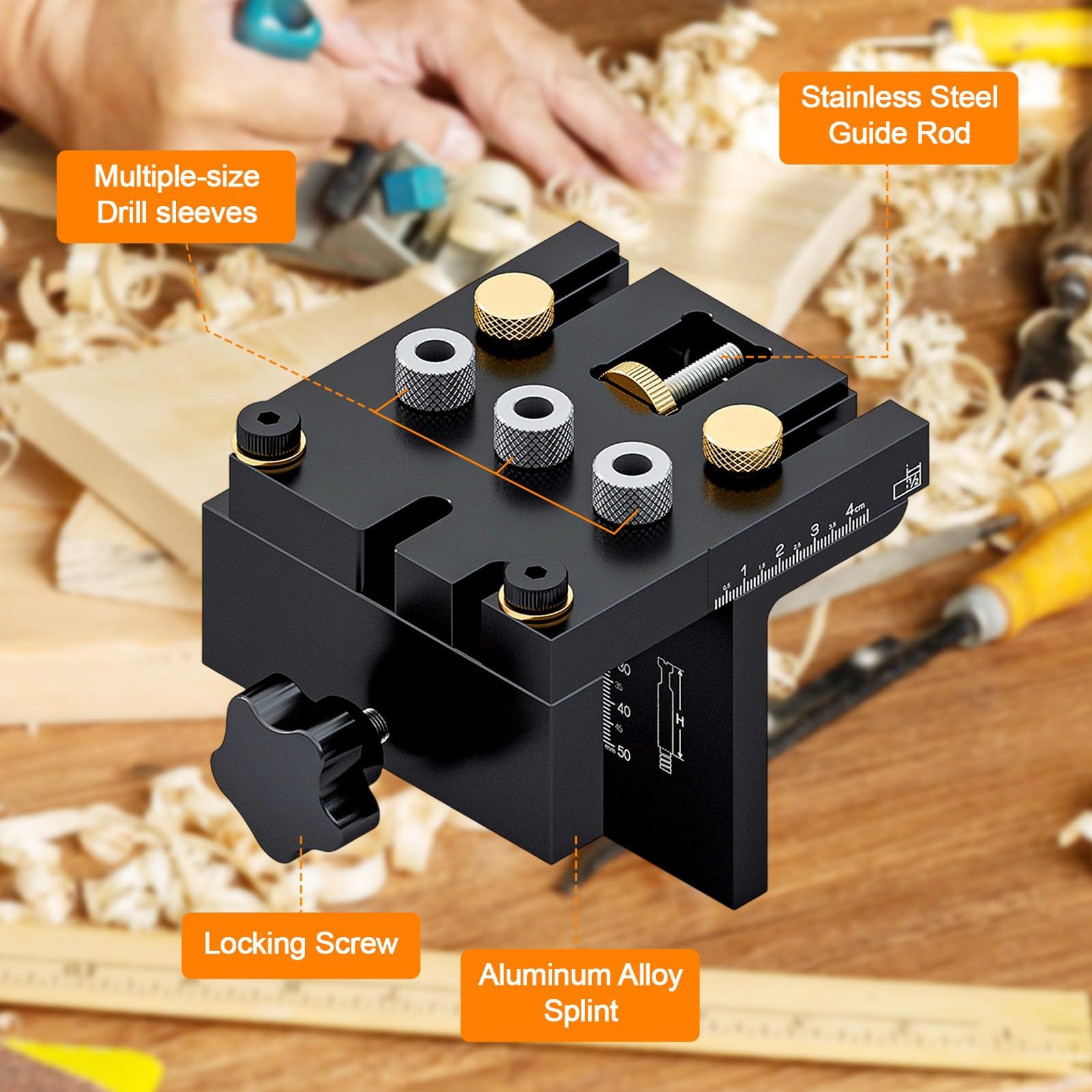 Kit 3 in 1 per fori tascabili per legno, angolo regolabile, strumento per carpenteria, localizzatore con 4 punte da trapano per la lavorazione del legno