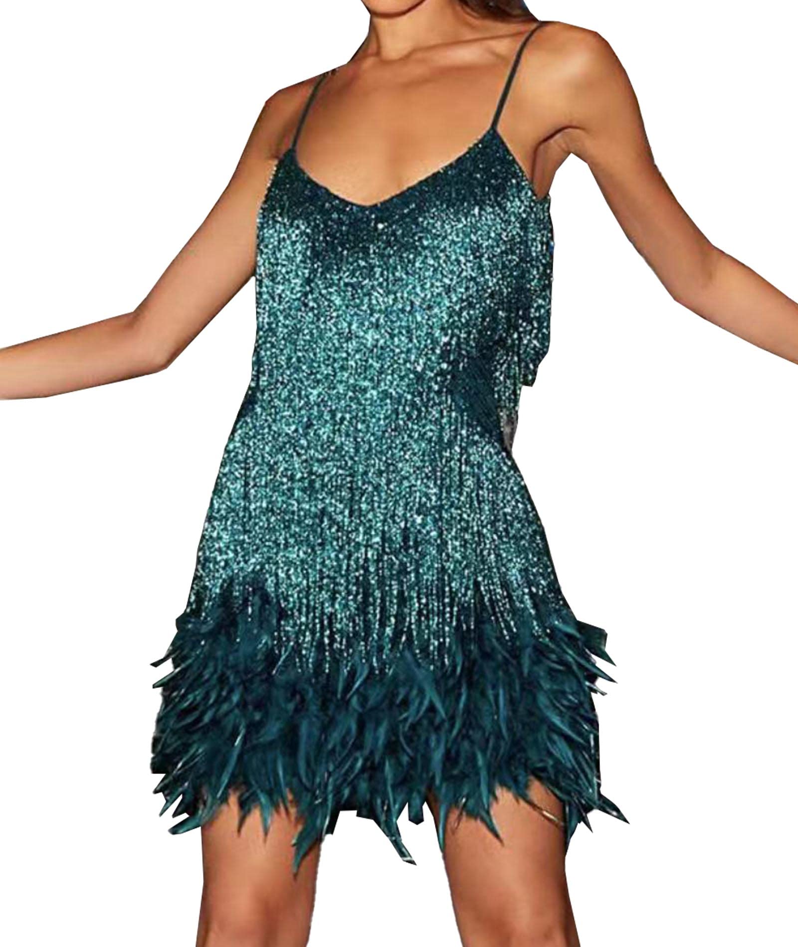 Hahaemma - Abito da donna con nappe anni ‘20, abito con frange, con spallini, stile Great Gatsby, costume da donna per feste, Carnevale, Cocktail party