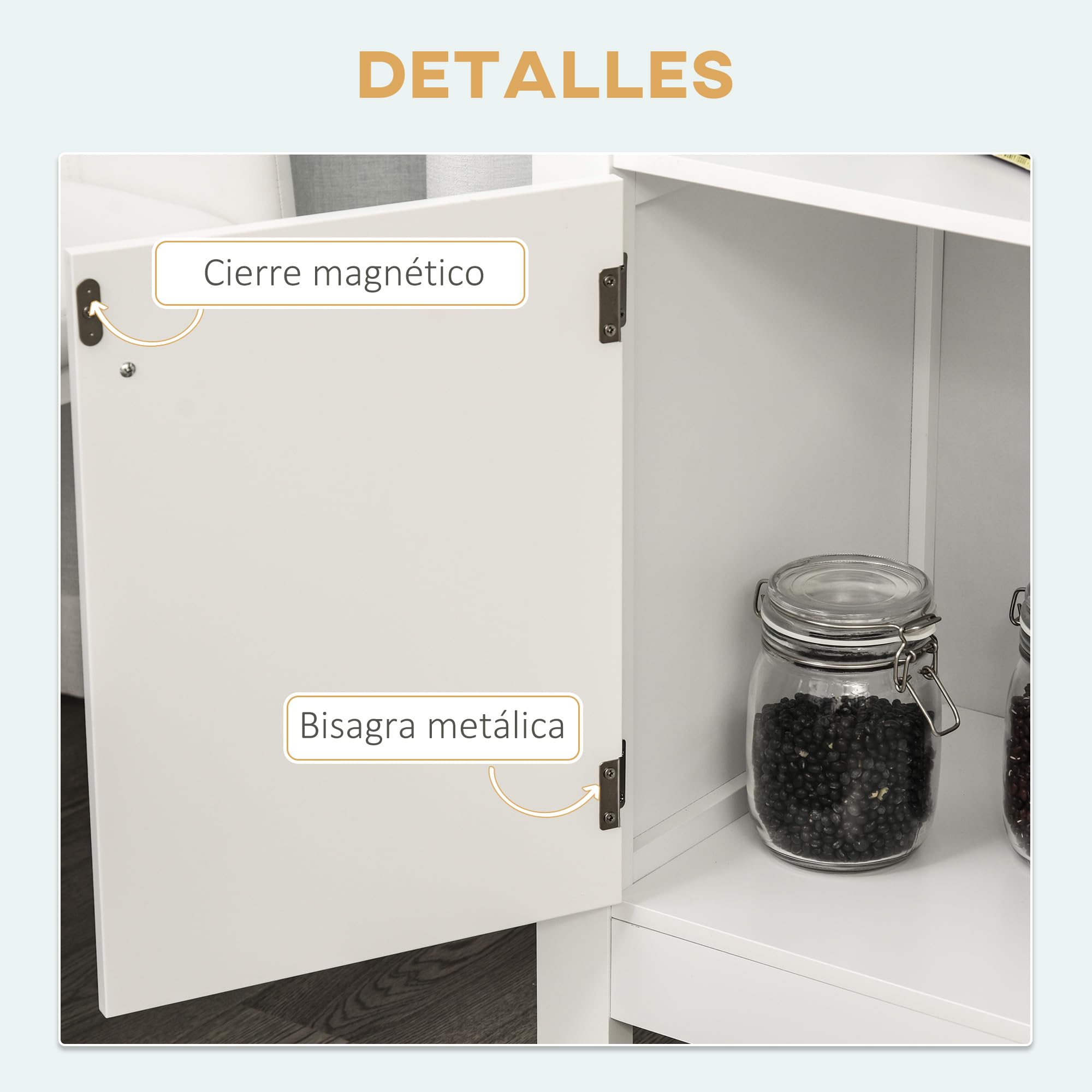 HOMCOM Aparador de Cocina con 1 Cajón 2 Puertas 116,5x40x82,5 cm Blanco | Mueble Buffet Auxiliar, 1 Estante Abierto, Botellero para 12 Botellas, Armario de Almacenamiento para Salón, Bar