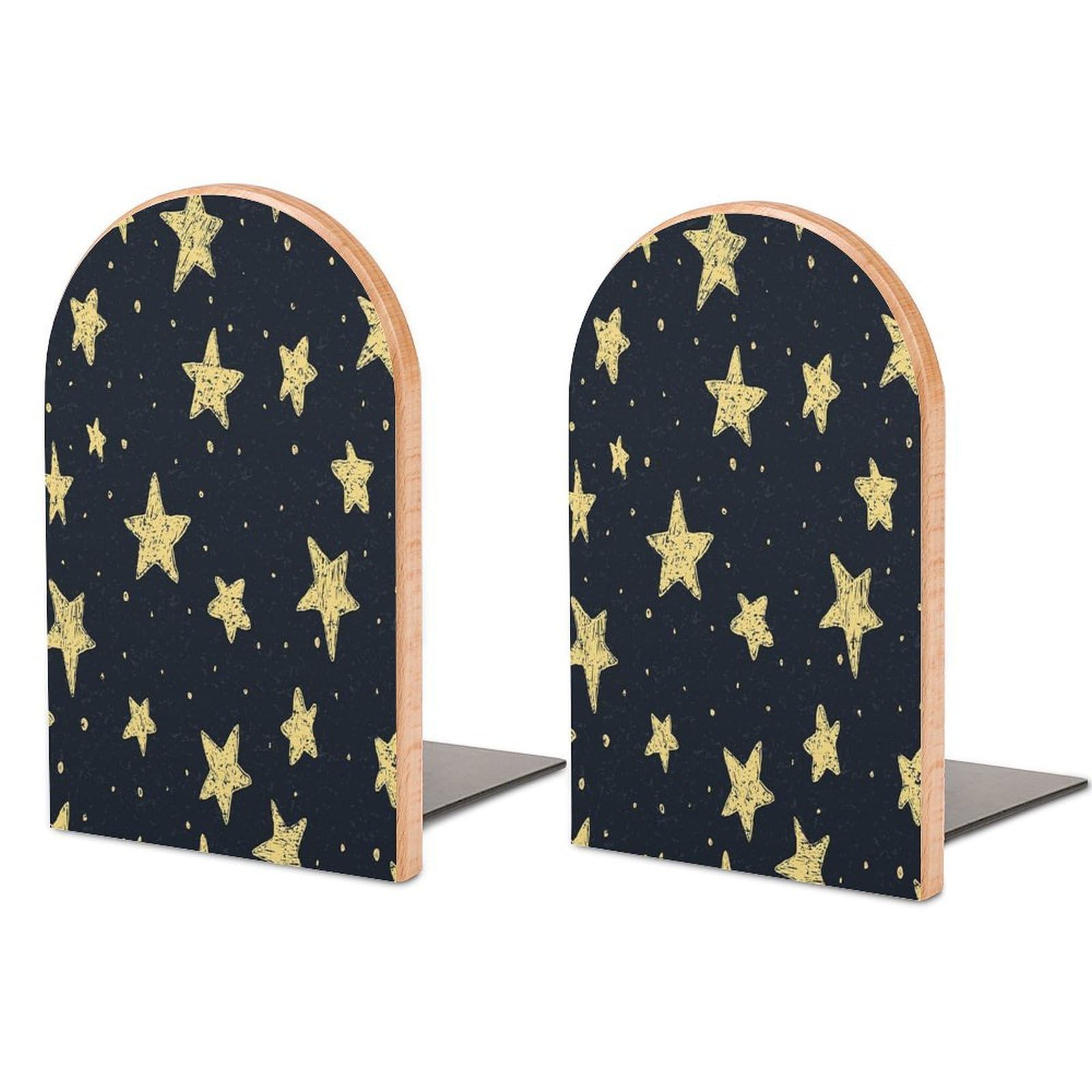 Night Sky Star Beech Wood Bookends Heavy Duty Book Organizers Desktop File Holder for Office Home Bookshelf