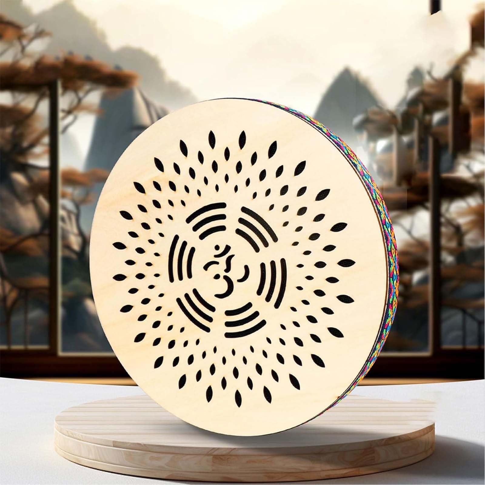Tamburo oceanico in Legno, Disco per la Pioggia, Tamburo con Suono di ruscello da 12 Pollici, Tamburo oceanico in Legno massello, 30 x 3,5 cm, Strumento a percussione Etnico per co