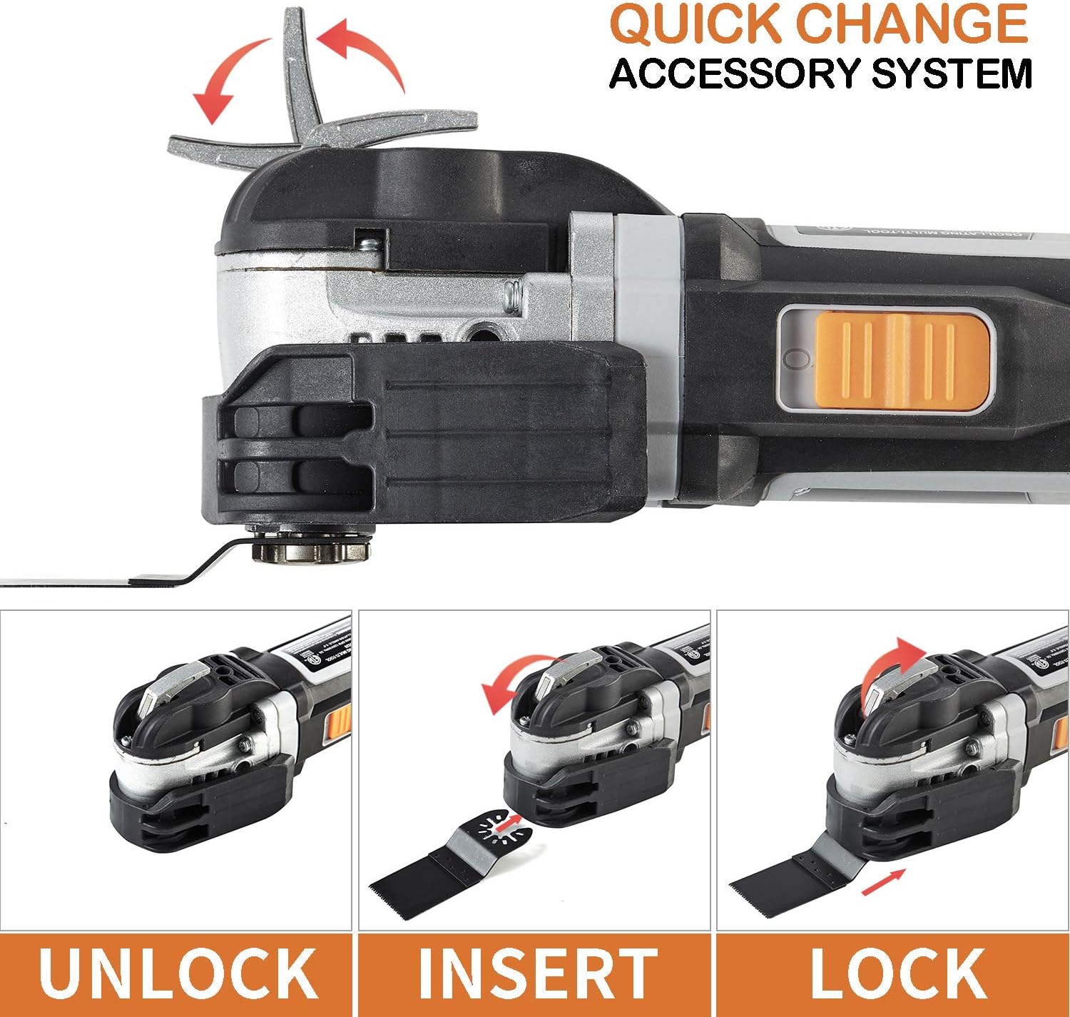 WISETOOL 600W 5 Amp Oscillating Multi Tool Kit with 5.5° Oscillation Angle,6 Variable Speed Oscillating Saw with Integrated Control Foot and Quick Blade Change System for Cutting,Sanding,Grinding