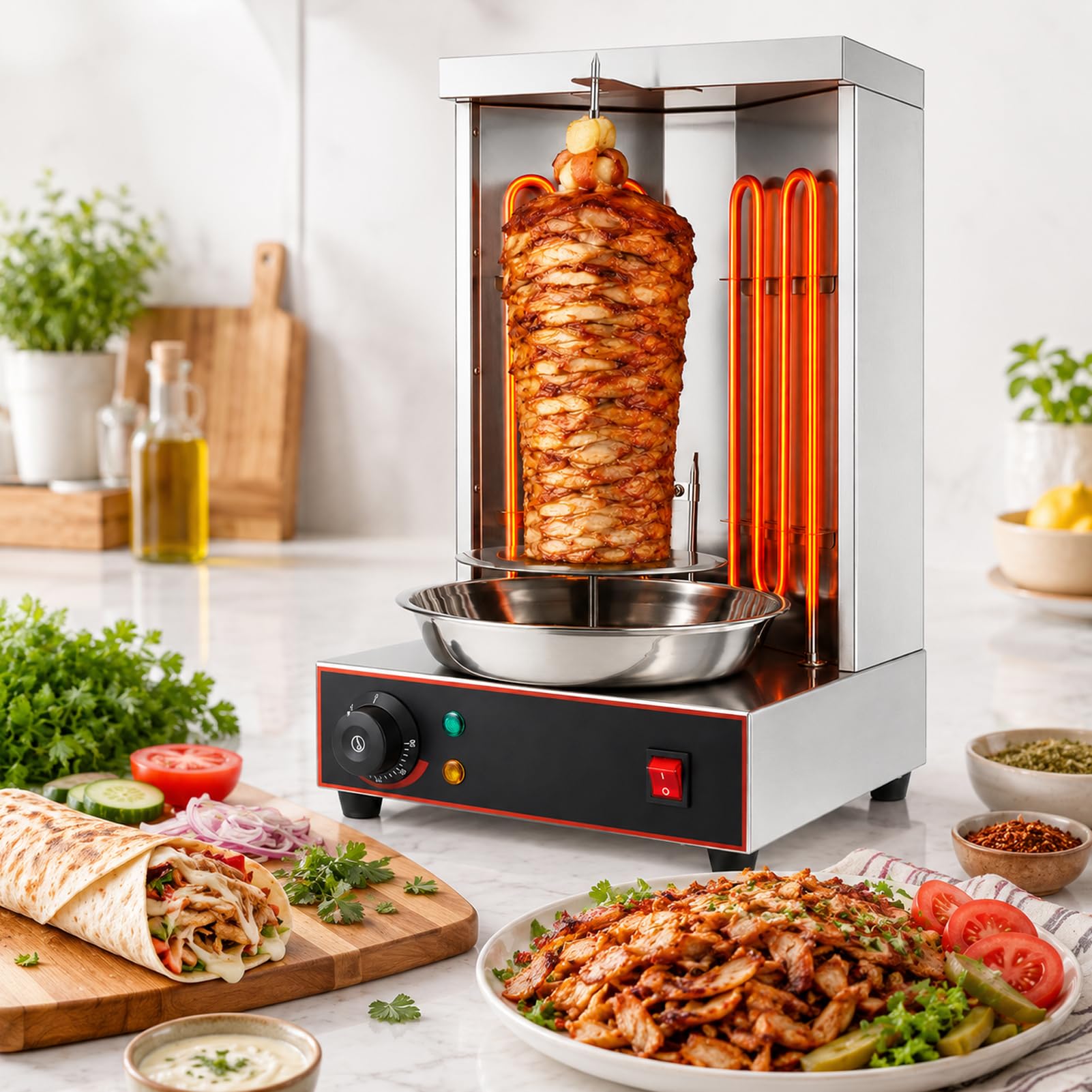 Grill Kebab Döner Elettrico 3000W Forno Verticale 360° 50–300°C Gyros Acciaio Inox Macchina Shawarma 2 Resistenze per Carne Uso Domestico e Professionale