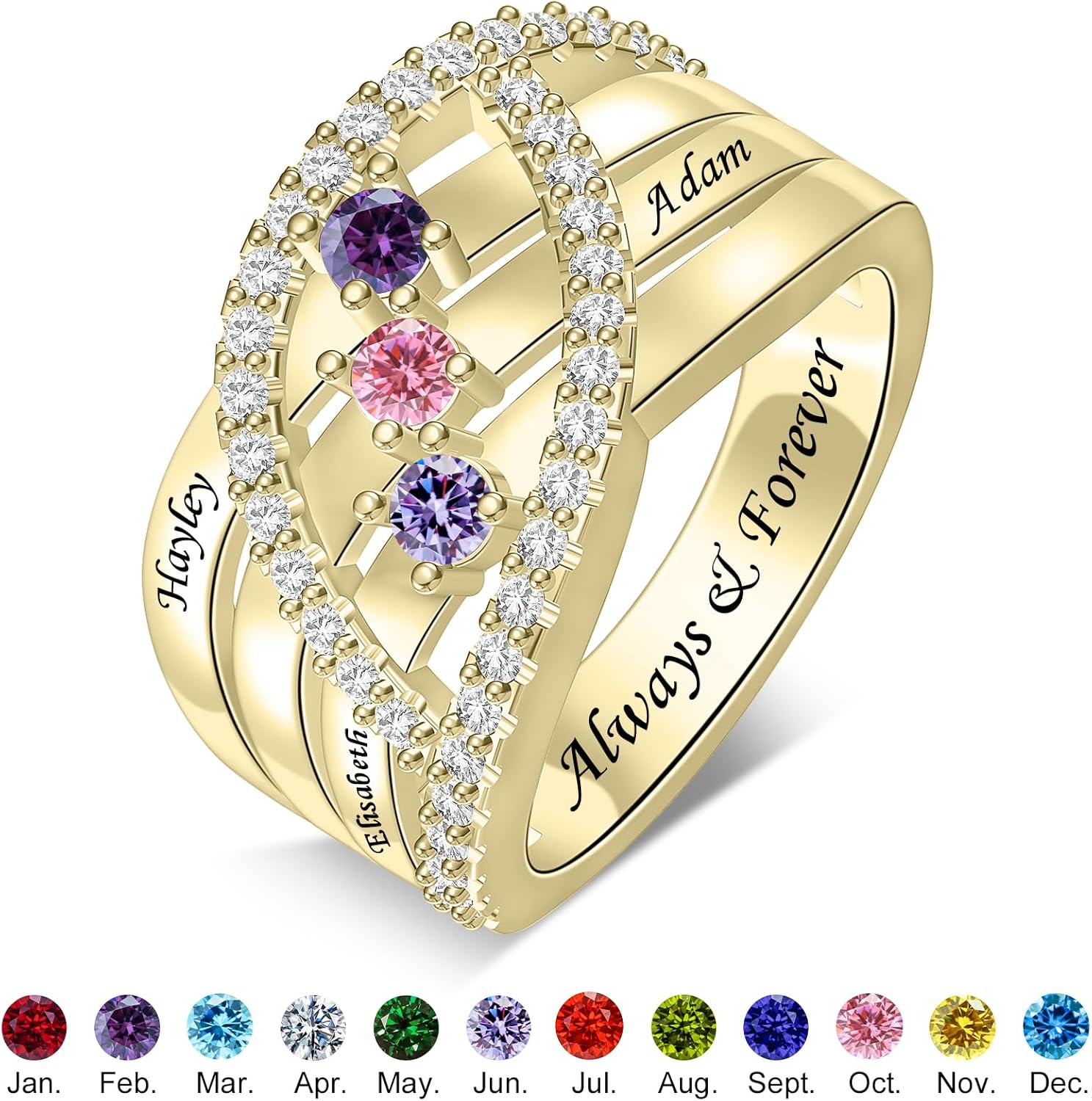 Personalized 1-6 Birthstone Rings for Women Personalized Promise Ring for Her Sterling Silver Engraved Name Ring Custom Family Rings Jewelry Gift for Mom Wife Grandma Daughter - Image 9