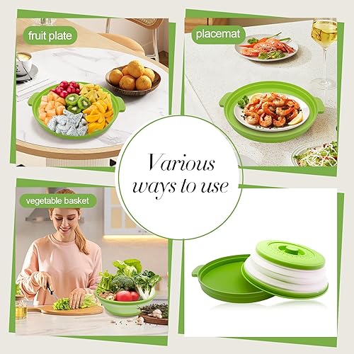 Miniatura 5 de Cubierta para salpicaduras de microondas de 10.2 pulgadas, tapa de silicona plegable y bandeja con asas, se adapta a microondas estándar y