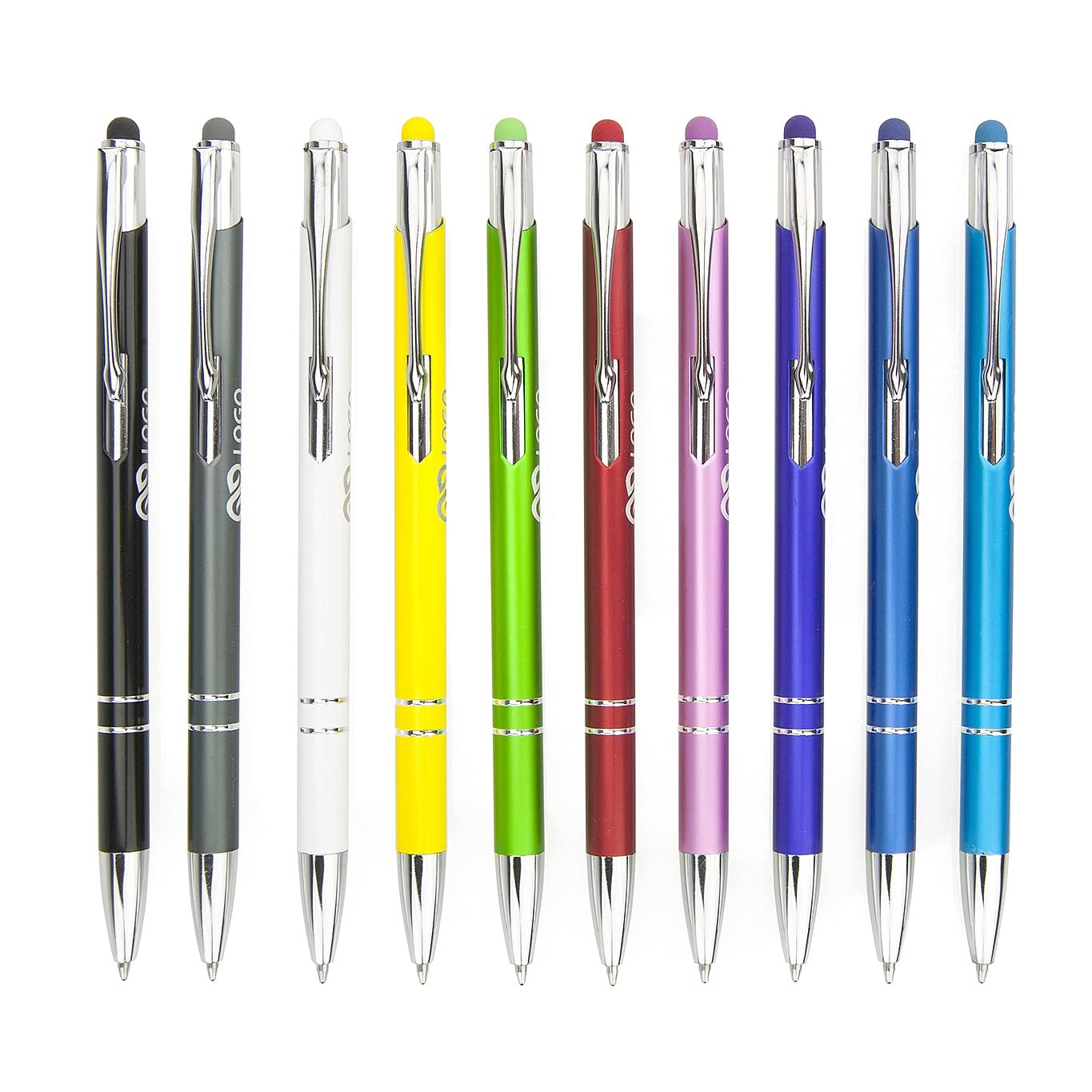 WPRO Metall-Kugelschreiber Olivia mit Touchpen 100 Stück | personalisierbar mit Logo & Gravur | farbig sortiert – idealer Werbeartikel für Firmen, Events & Messen