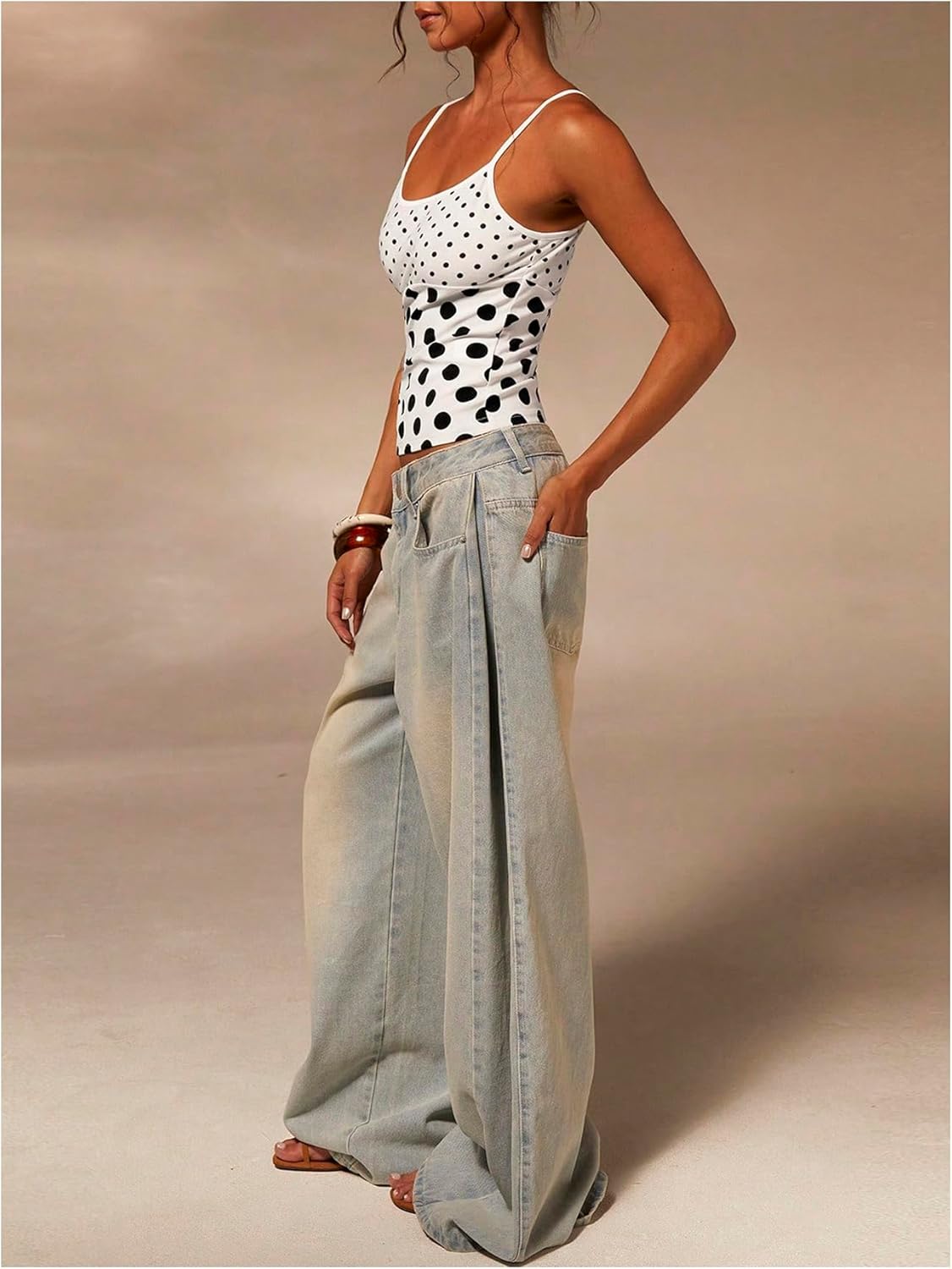 MakeMeChic Women's Polka Dots Tank Top Scoop Neck Sleeveless Y2k Crop Camisole Tops - Image 4