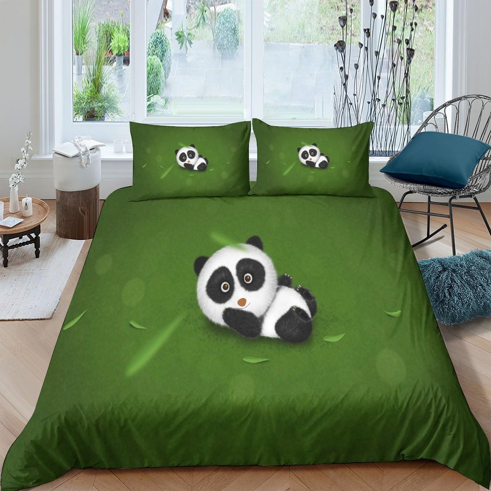 Housse de couette panda et bambou vert pour créer un cocon de douceur dans la chambre enfant