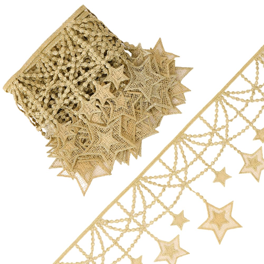 GORGECRAFT 3 Yards Gold Fiber Star Ribbon 6 Inch Embroidered Tassel Lace Trim Venice Floral Sewing Crochet Fabric Embroidery Wedding Applique Patch
