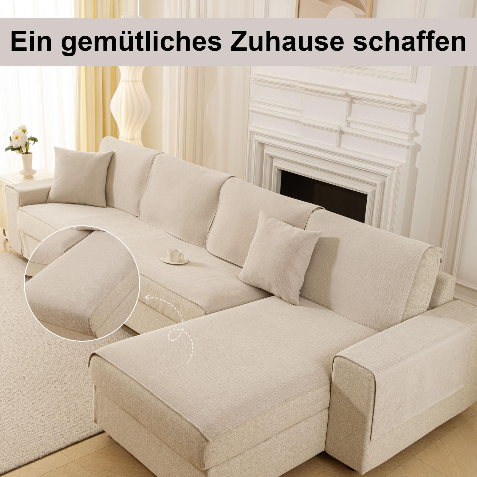 Chenilla Suave Funda Sofa Chaise Long 1 2 3 4 Plazas Protector Cubre Sofa, Grandes Fundas Sofá Antideslizante Universal, Fundas de Sofá Súper Suave para Mascota, (Blanco,90X210cm)