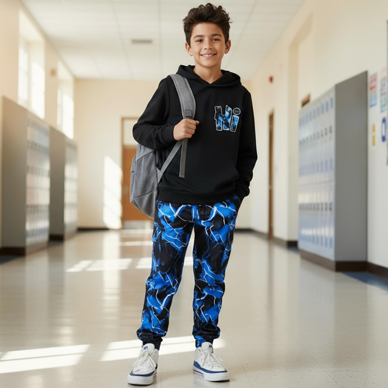 Hotfiary Set di 2 tute mimetiche per ragazzi, felpa con cappuccio a maniche lunghe e pantaloni cargo, felpa con cappuccio e pantaloni da jogging, per sport, scuola, casual, 6, 7, 8, 9, 10, 11, 12, 13