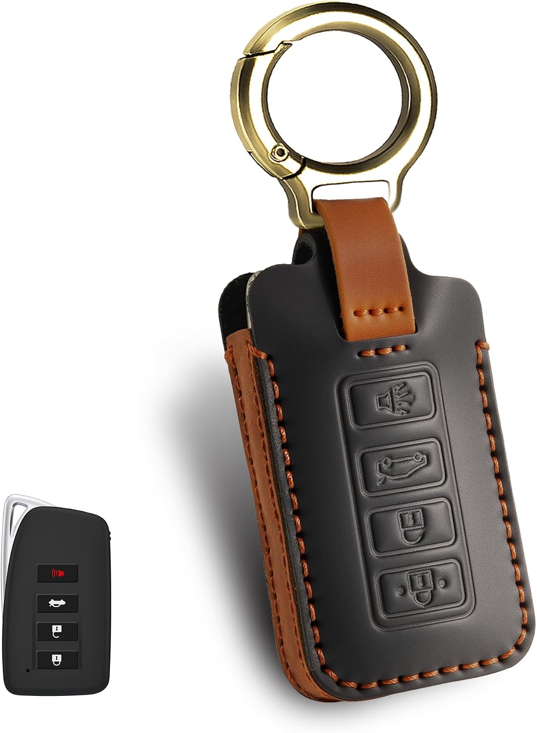 for Lexus Leather Key Fob Cover, Leather Key Case Full Protector Compatible with RX ES GS LS NX IS GX LX RC LC (BLACK)