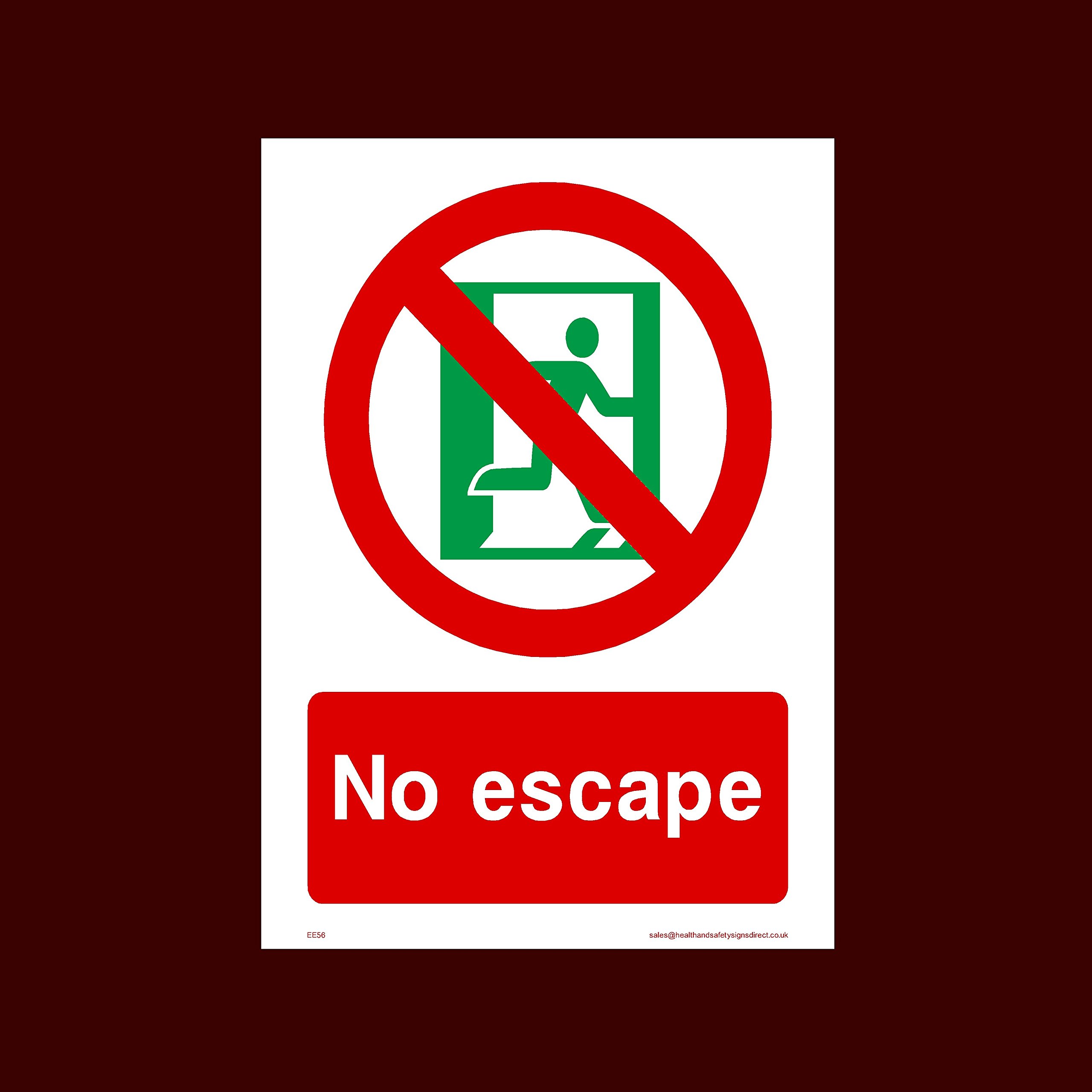 No Escape Plastic Sign - Fire, Push Bar/Pad, Disabled Fire Exit, Assembly, Break Glass, Lift - (EE56)