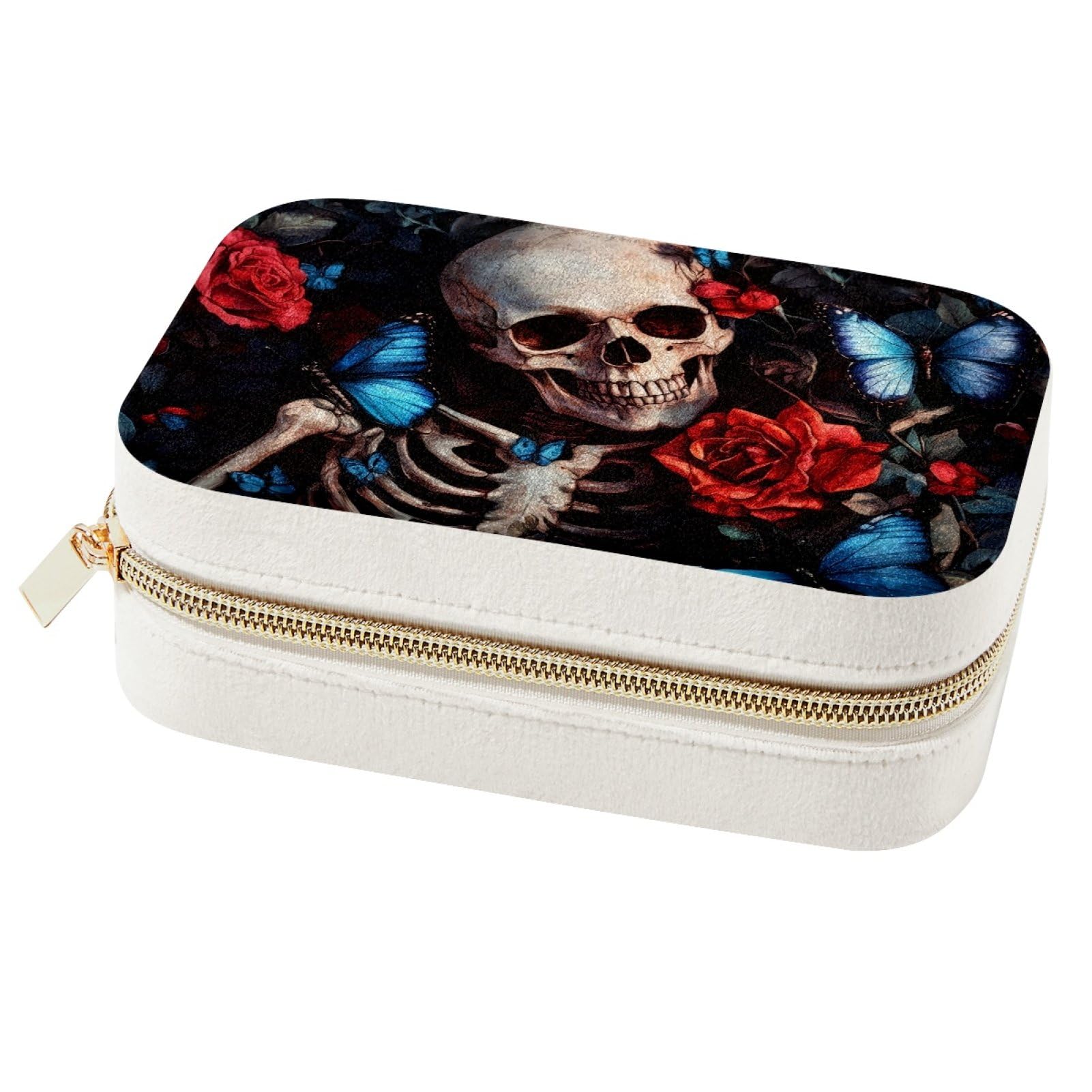Boîte à bijoux avec tête de mort rose anti-nœud petit format pour bague collier