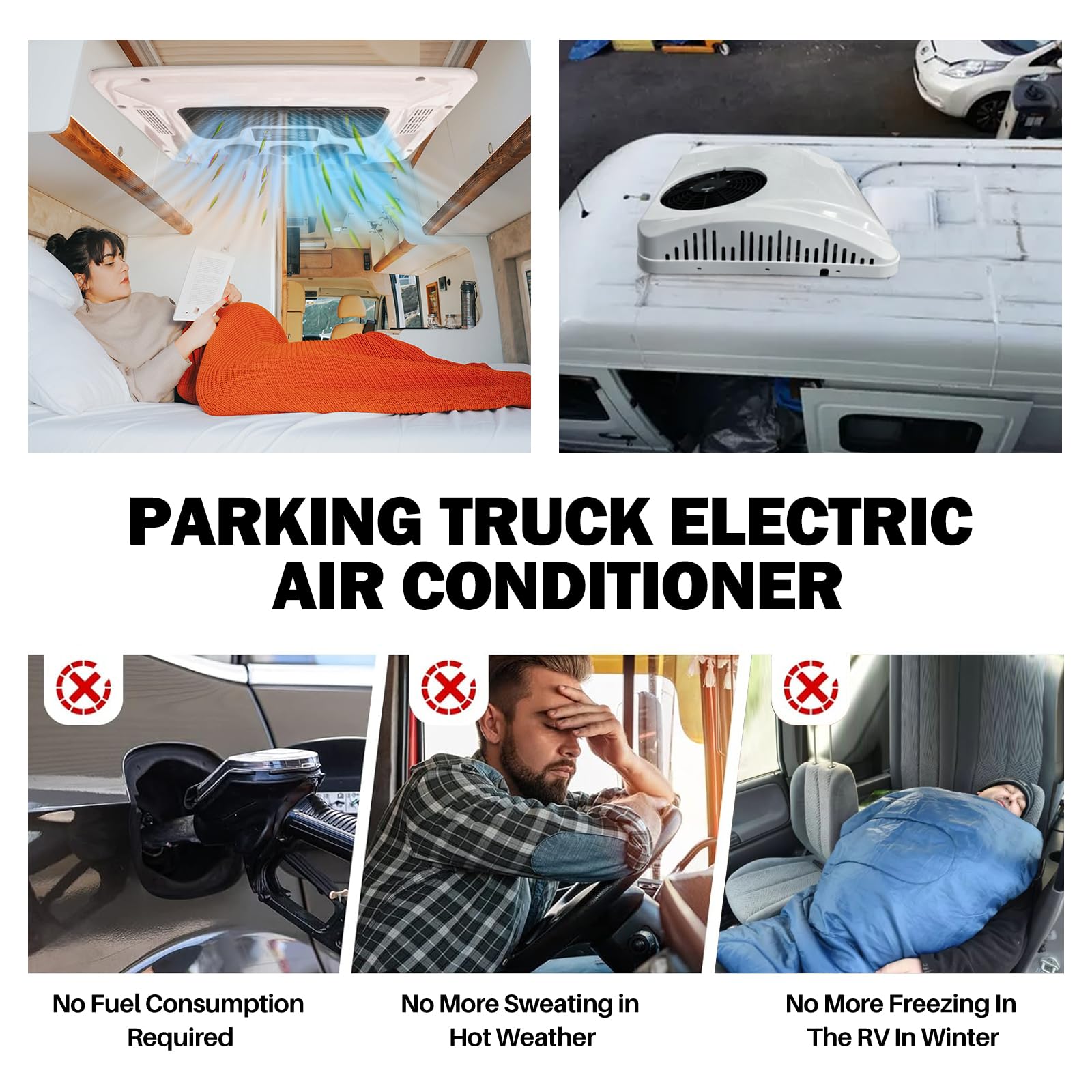 Electric 12V Parking Rooftop RV Air Conditioner 8800BTU DC Air