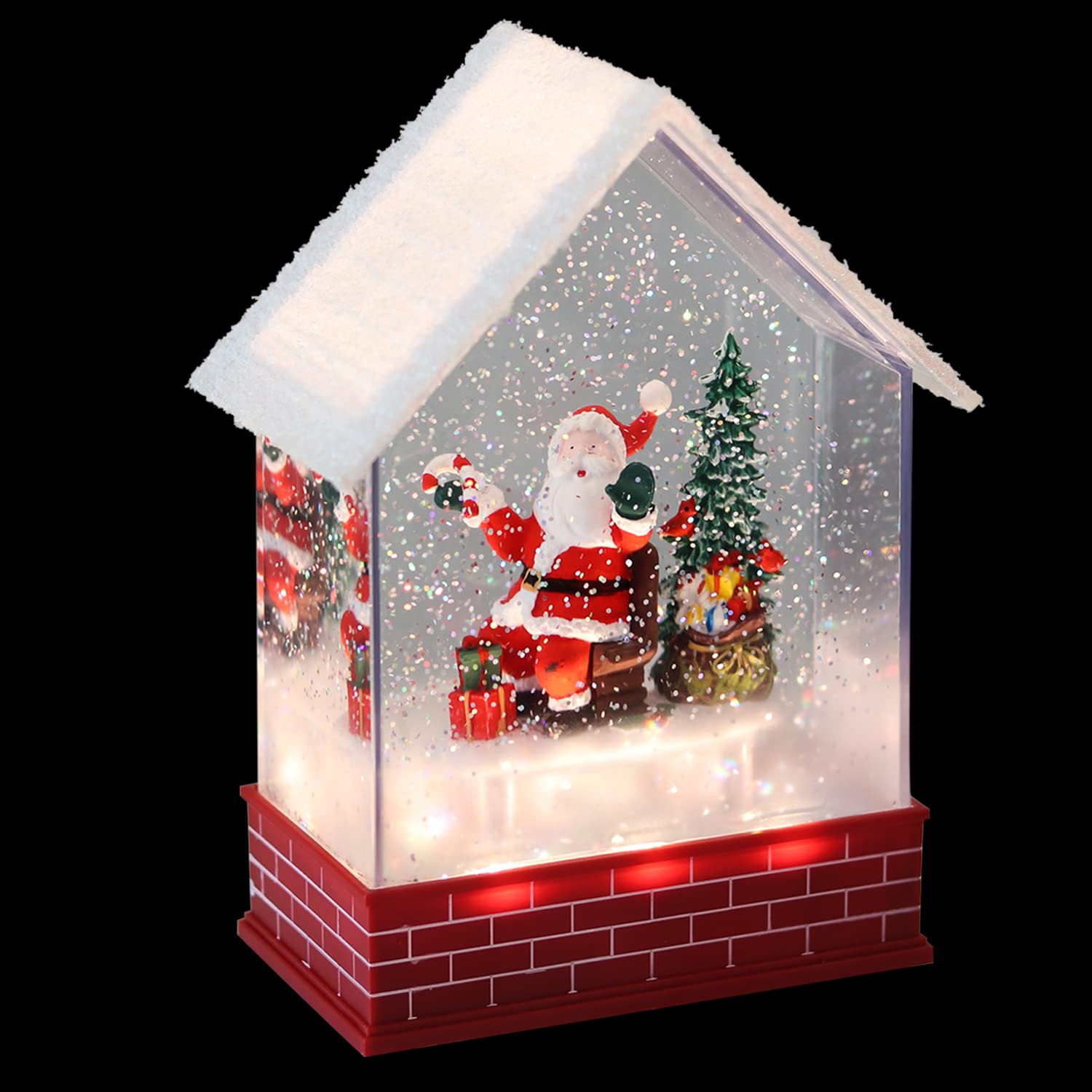 WondiseChristmas Snow Globes with Timer, Lighted USB/Battery Operated Swirling Singing Water Glittering House, Christmas Holiday Festival Decoration(Santa)