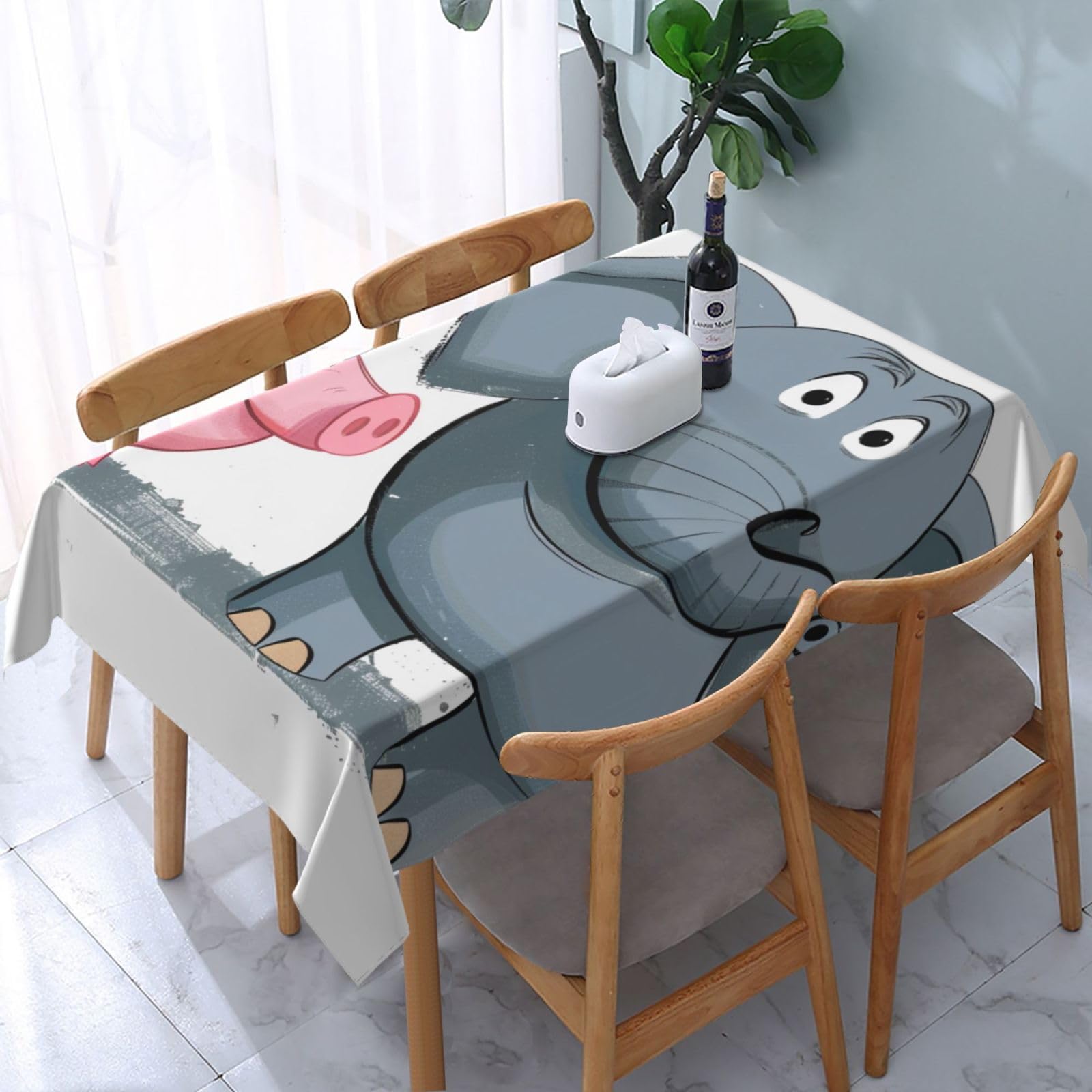WPKJU Elephant and Piggie Printed Tablecloth Water Resistant Table Cover Washable Rectangle Table Cloth for Tables 54x72 in