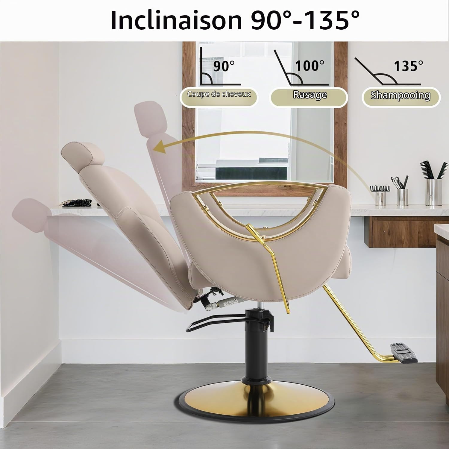 Fauteuil de Coiffure Professionnel Chaise de Barbier Beige