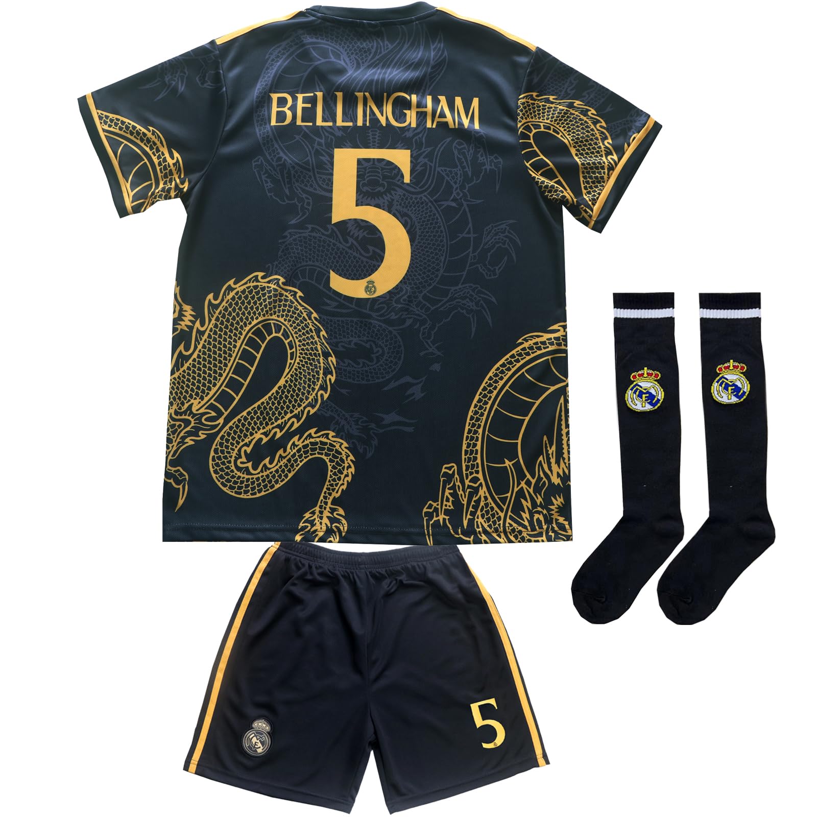 The SturdyBellingham No #5 Madrid Special Dragoon Edition Kids Soccer Jersey Shirts Football Futbol Socks Gift Set Youth Sizes