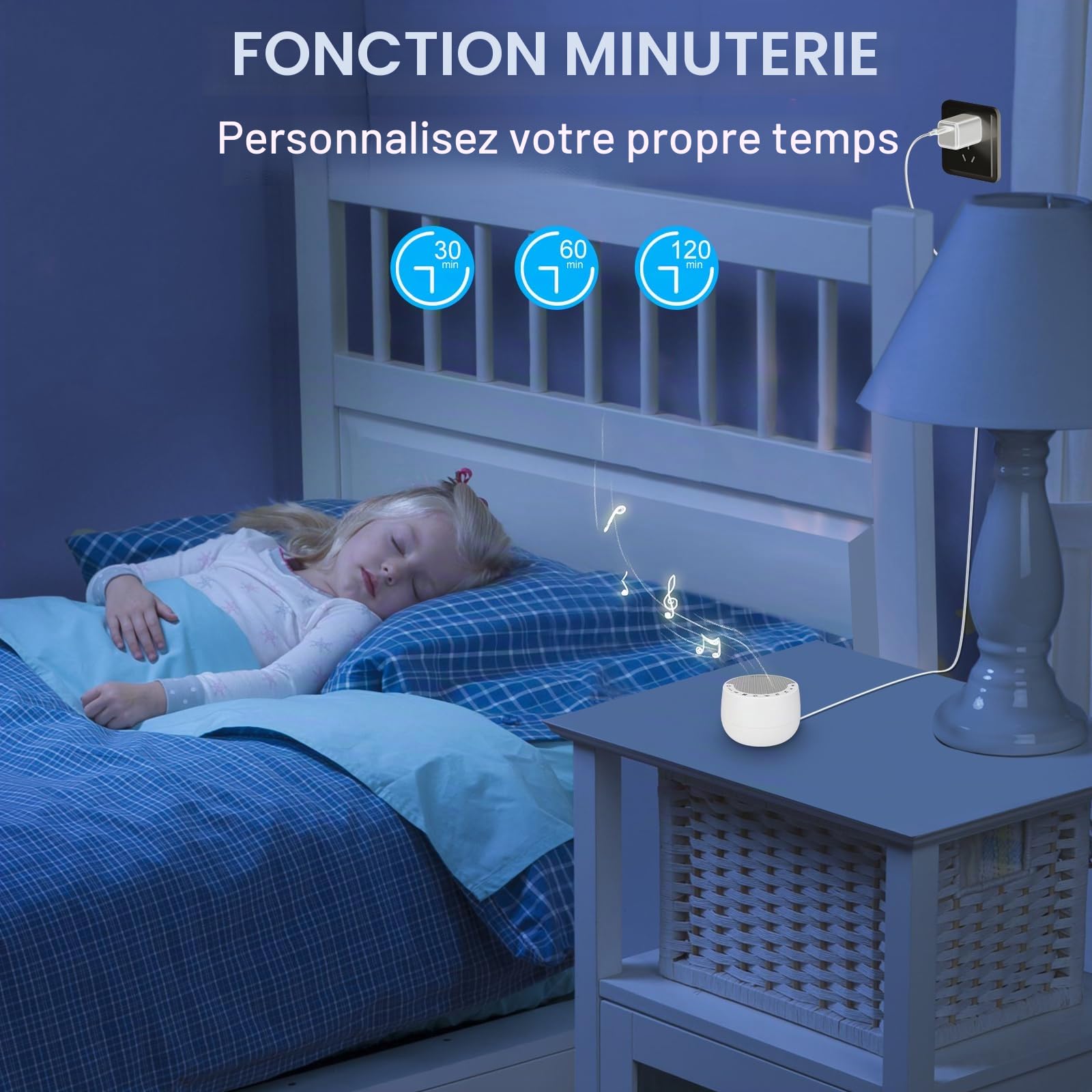 BIGMONAT White Noise Machine Avec Télécommande,Avec 70 Sons Apaisants Naturels et Adaptateur Secteur Alimentation (Inclus),Avec mMémoire et Fonction de Chronométrage,Pour Adultes et Bébés - Blanc