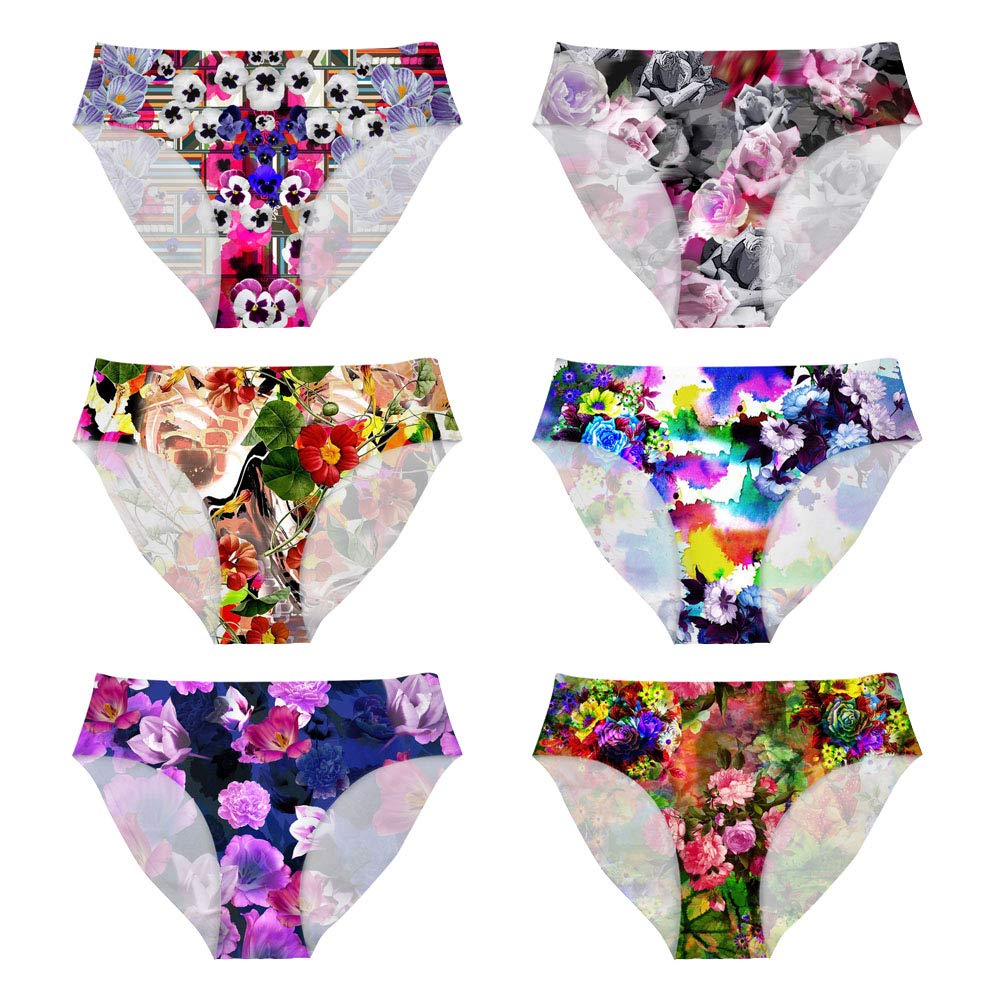 Frauen Unterwäsche-Set 6 Packungen Slips Hipster Hosen für Mädchen Elastische Weiche Unterhosen Mid Cut Nahtlos Panties Gag Geschenk für Junggesellinnenabschied Gr. L, blume