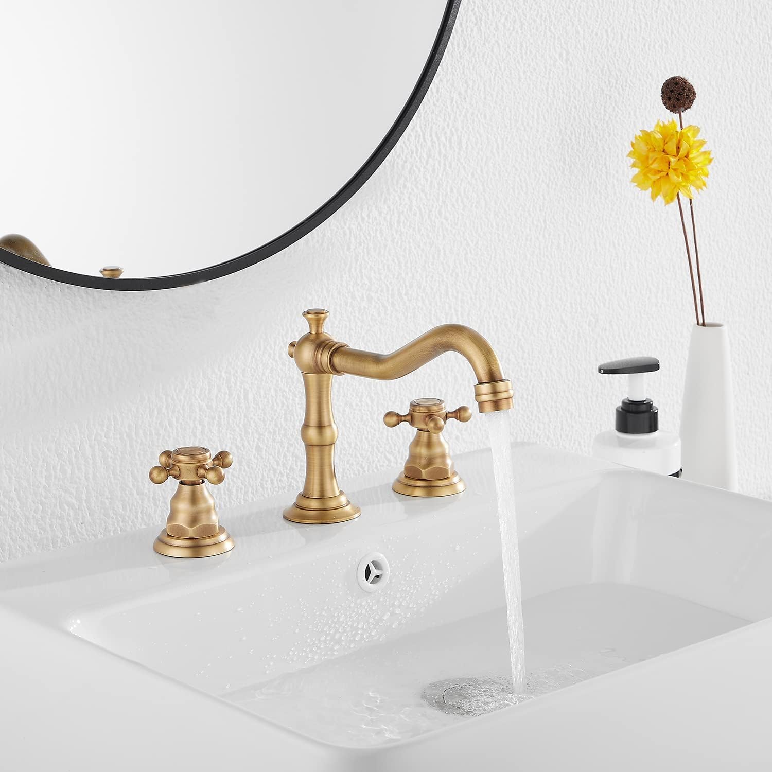 Grifo de lavabo de baño de 3 agujeros, de montaje en cubierta, grifo mezclador de lavabo antiguo de doble asa, grifo de bañera de 8 pulgadas con 2 asas, grifo de bañera de latón antiguo