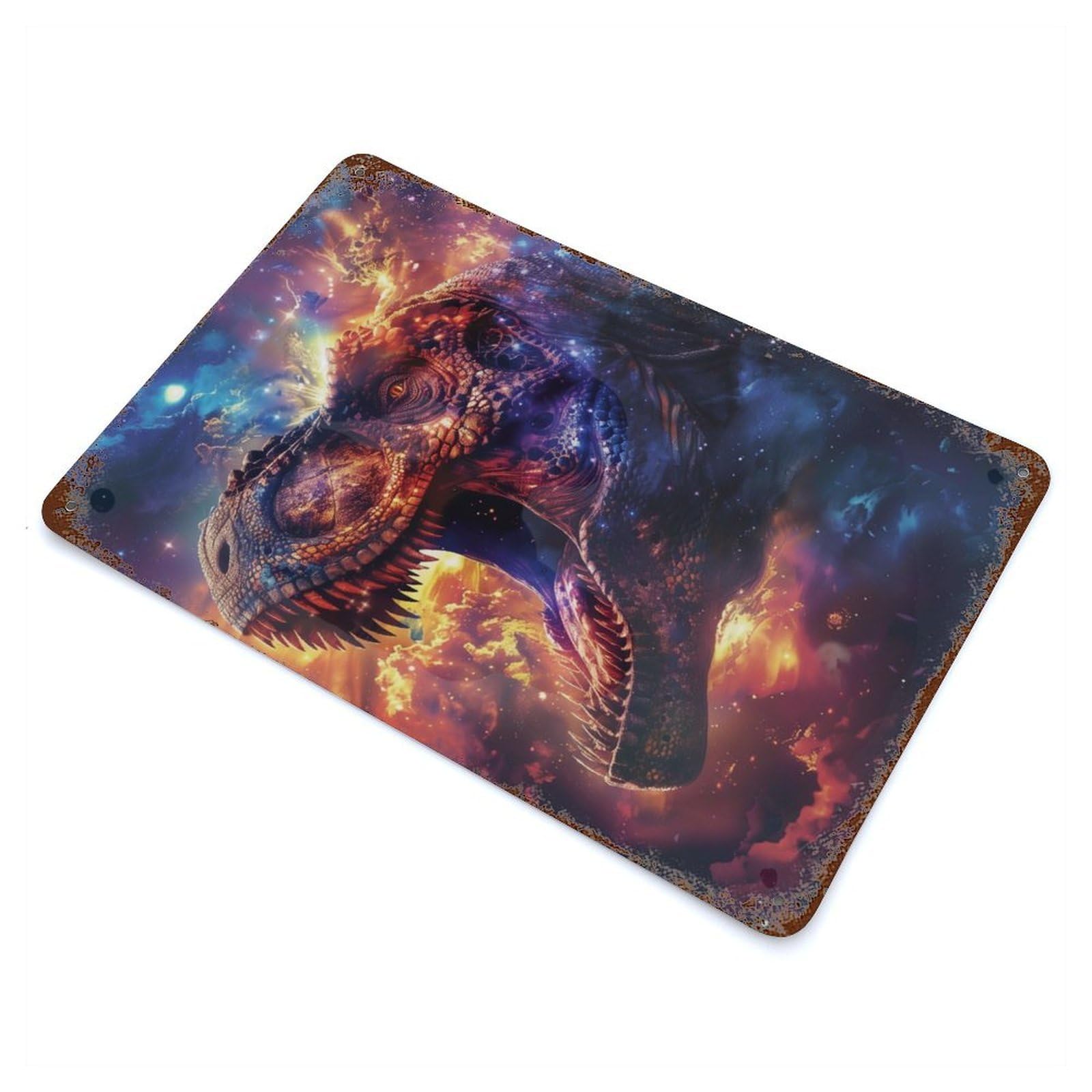 Garage Style Cosmic Dino Roar Rusty Metal Tin Sign 11.8"x7.9", Farmhouse Wall Decor for Bar And Workshop