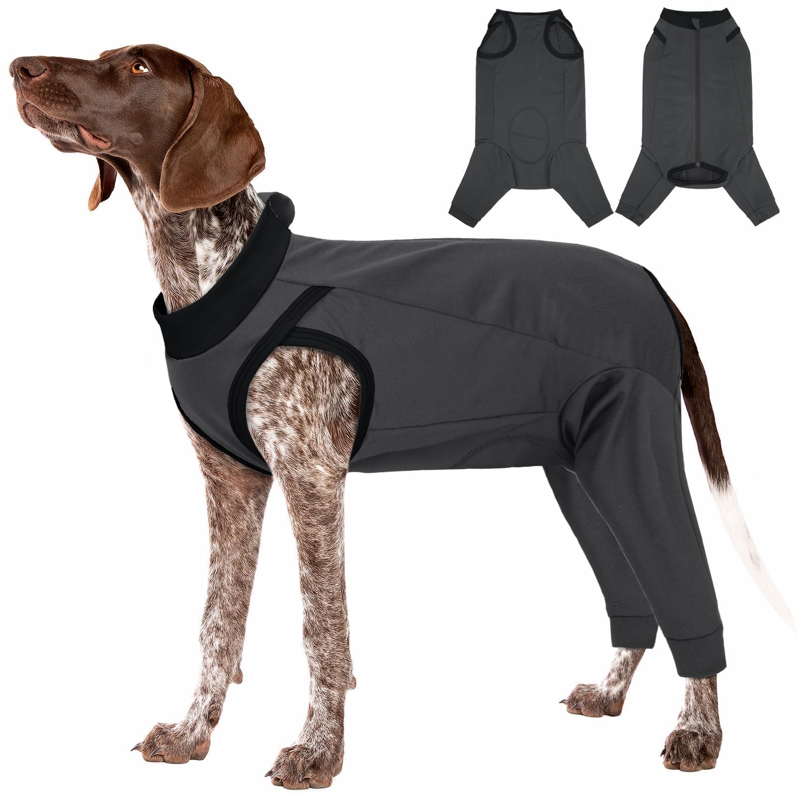 T'CHAQUE Dog Surgery Suit for Dogs After Surgery, Dog Onesie for Spay Surgery Female, Anti Licking Rear Leg Sleeve, Bodysuit for Abdominal Wounds Skin Disease,Substitute E-Collar &amp; Cone, Gray, 3XL