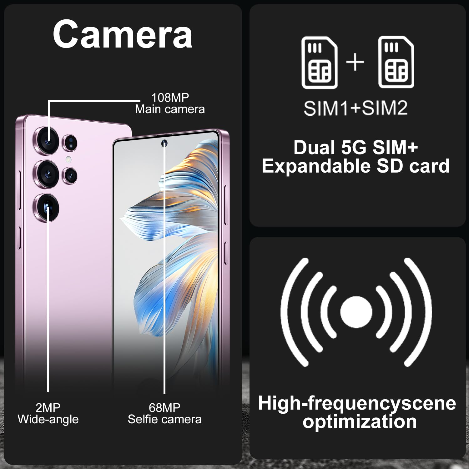 BXV I25 Ultra 16+512GB Smartphone - 7000mAh Battery, 6.99-inch Display, Built-in Pen, Android 14, Snapdragon 8 Gen3, 68MP+108MP Camera Outperform Competitors in Speed & Power (Pink)