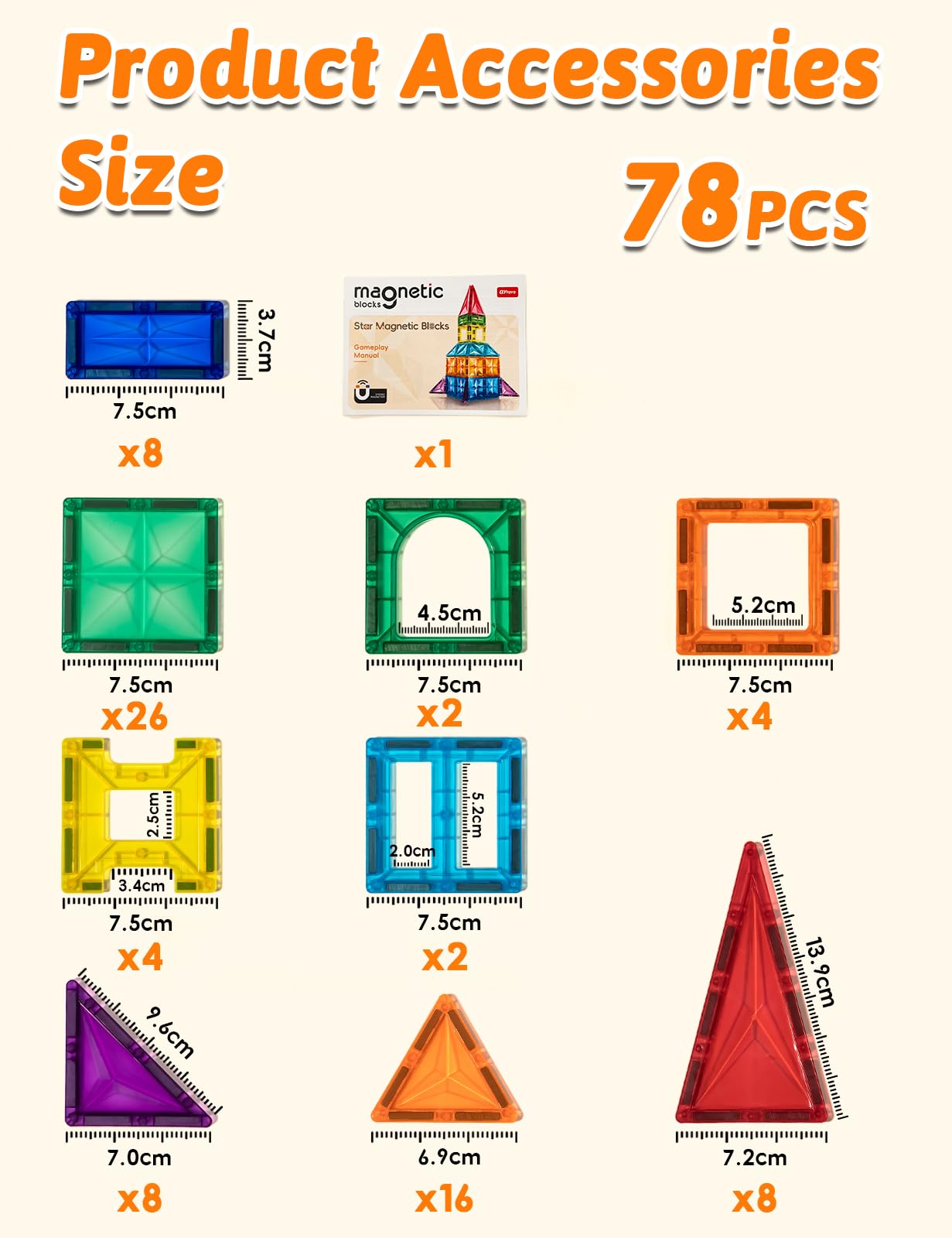 Costruzioni Magnetiche Giocattoli Magneti per bambini 78 Pezzi Magnetici 3+ Anni Giochi per Bambini Giochi Montessori 3 4 5 6 7 8 Anni