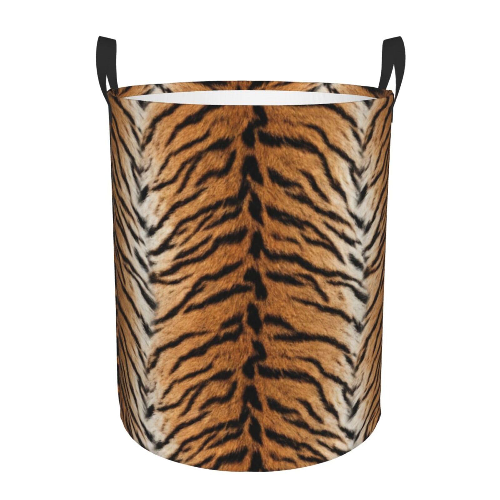 Tiger Animal Texture Round Laundry Hamper Storage Basket Toys Clothes Organizer Bin For Home Bathroom Bedroom Dorm Nursery, 38l