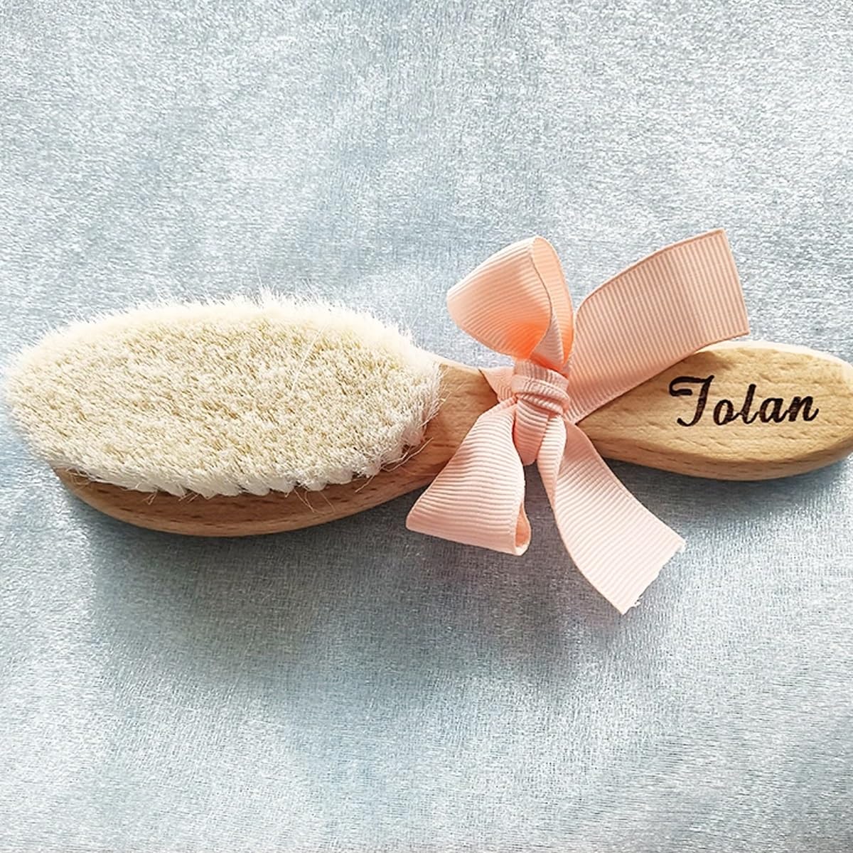 Brosse À Cheveux Bébé Personnalisée En Laine Pour Nouveau-né, Peigne En Bois Portable, Brosse De Bain Pour Bébé
